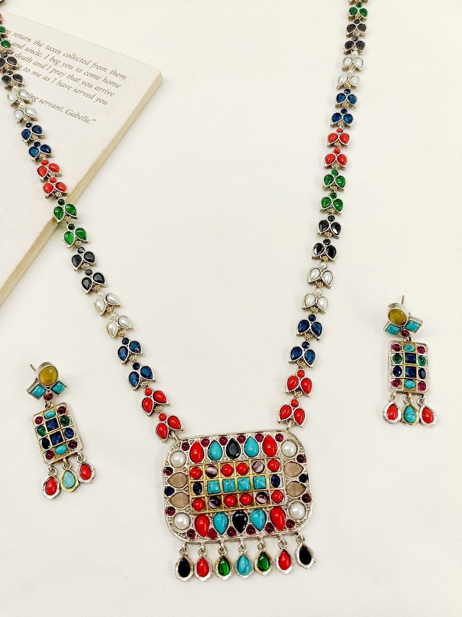 Sanchal Multi Colour Oxidized Necklace Set - qivii