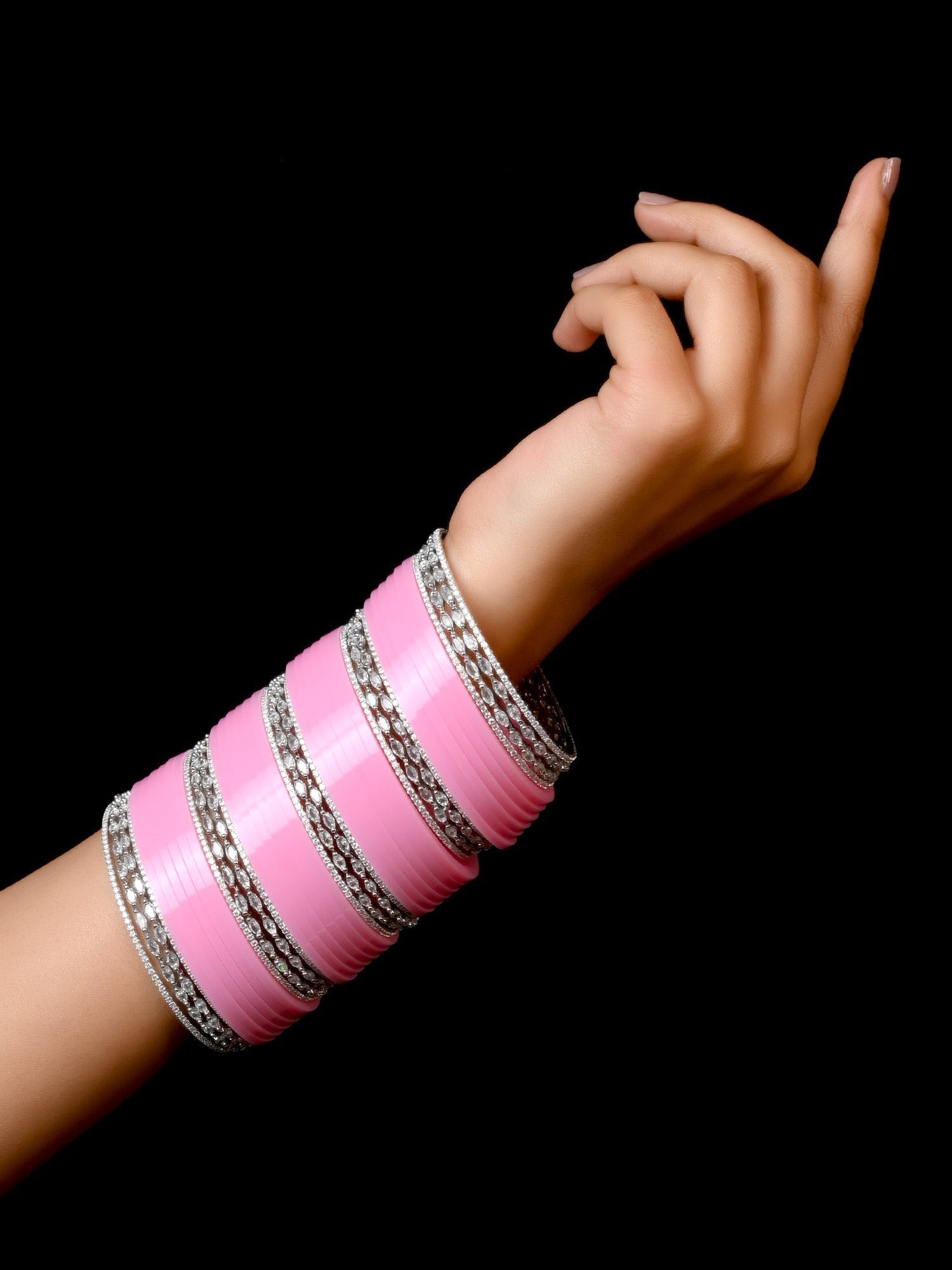 Parul Pink American Diamond Punjabi Chura - qivii