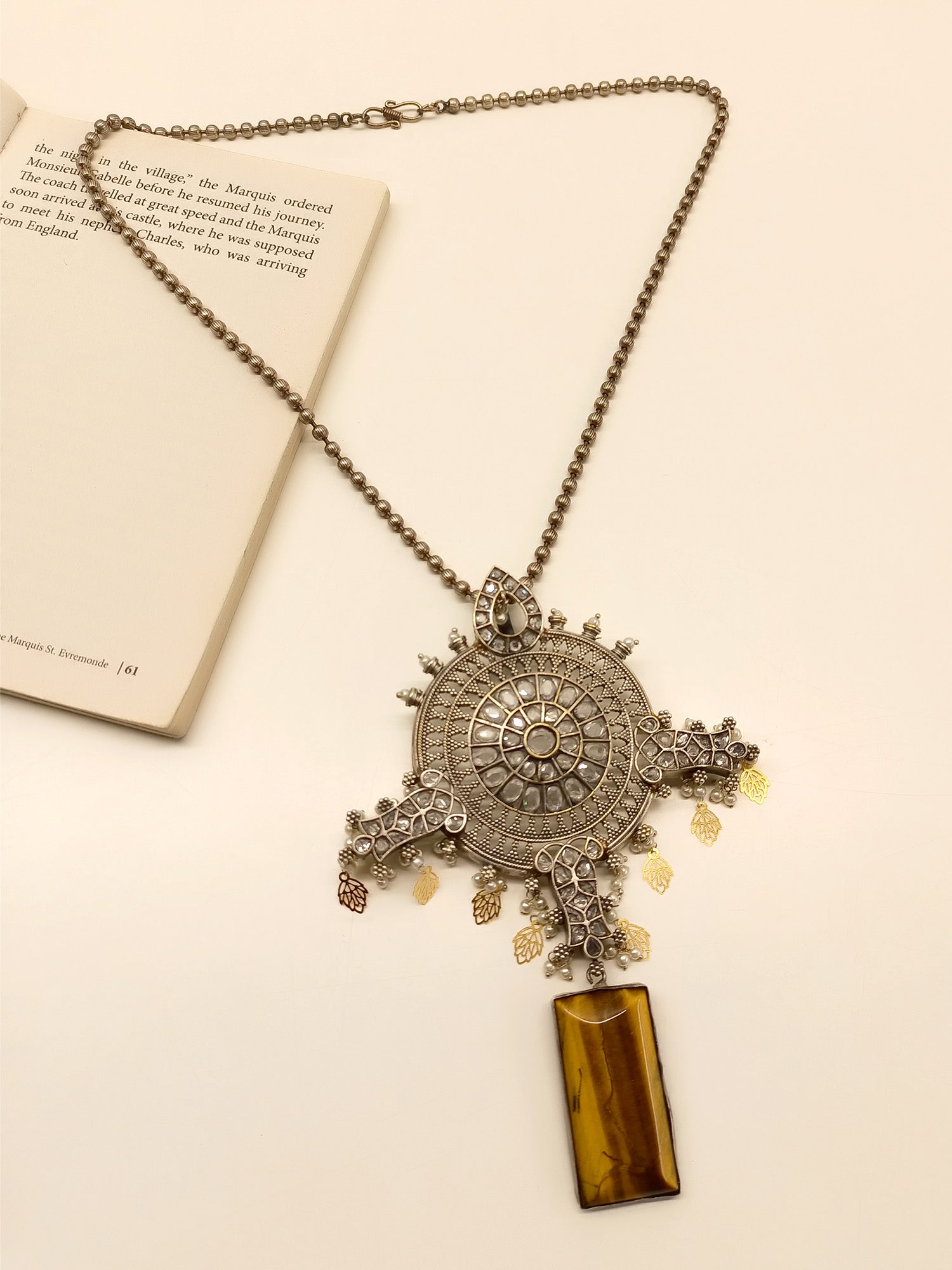 Inayat White Long Oxidized Neckpiece - qivii