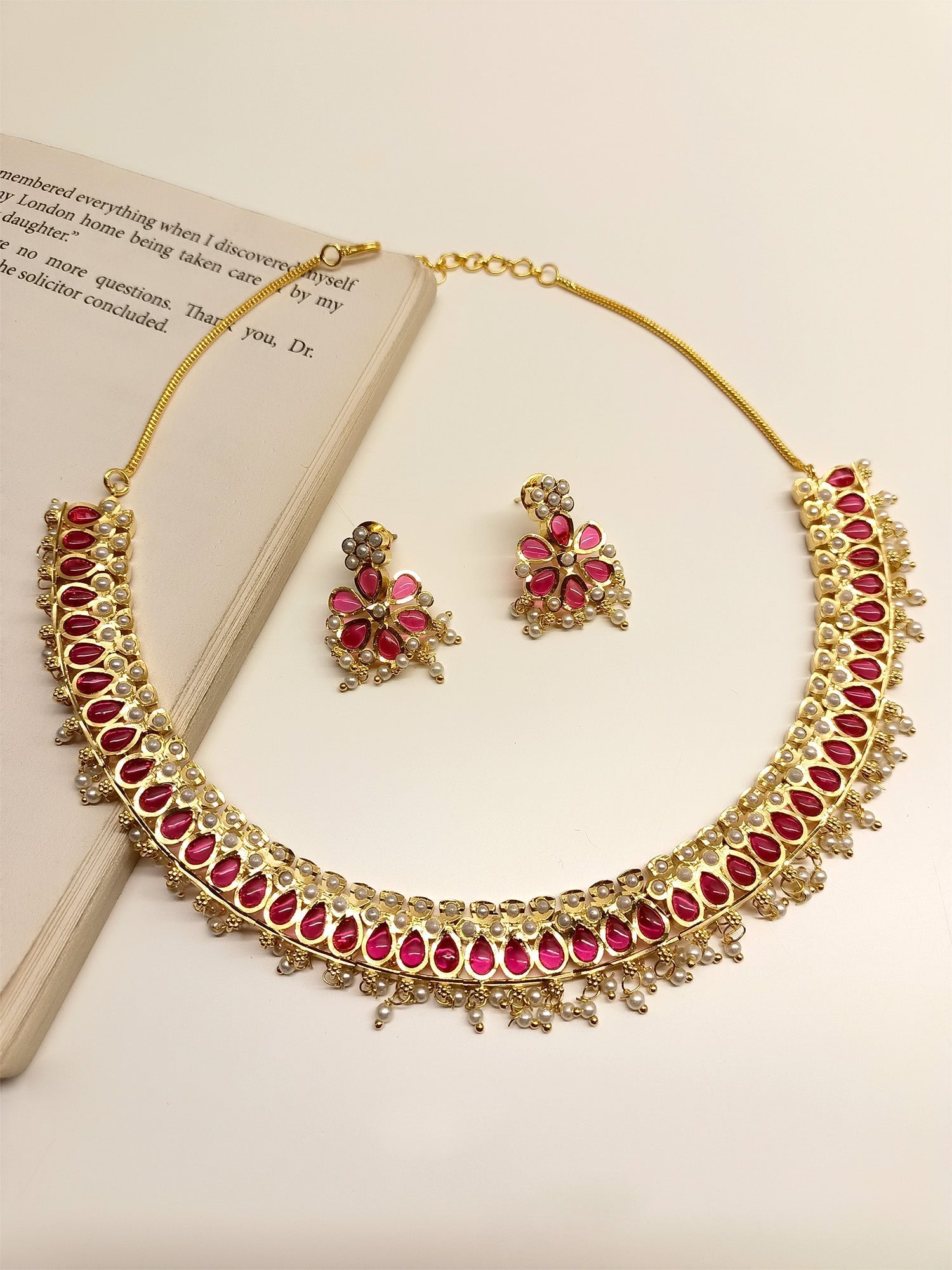 Adira Ruby Jadau Necklace Set - qivii