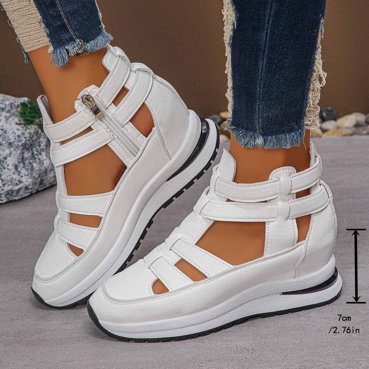 Women’s Plus Size Sporty Platform Sandals - Side Zipper Closed-Toe Sneaker Sandals with 7cm Height Boost