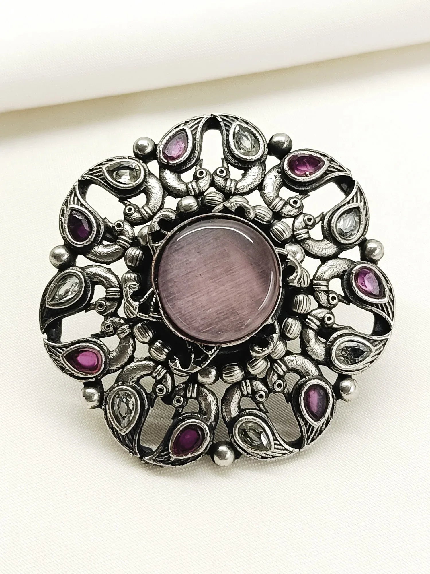 Krsnananda Baby Pink Oxidized Finger Ring