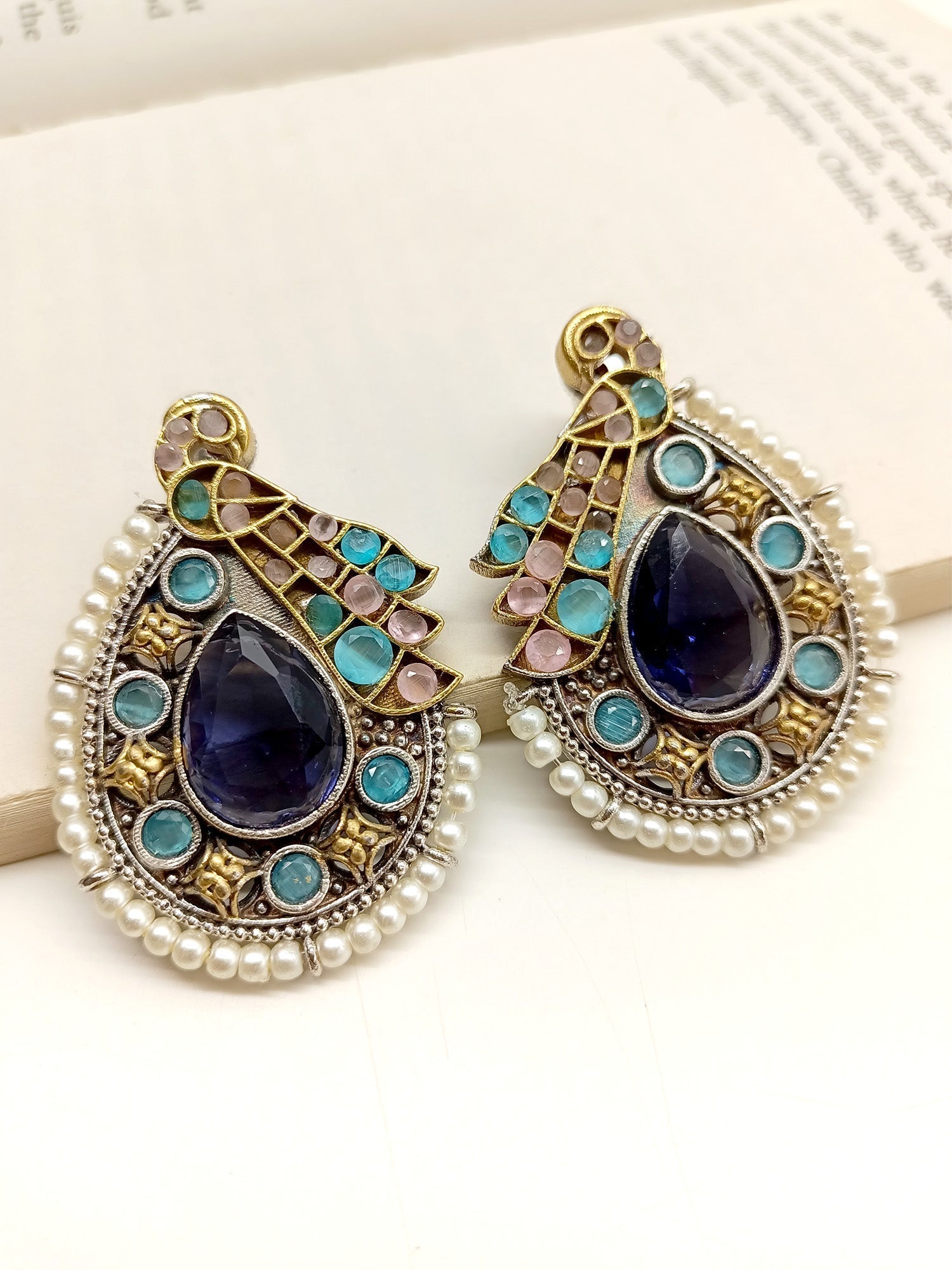 Kalindi Multi Colour Peacock Oxidized Earrings - qivii