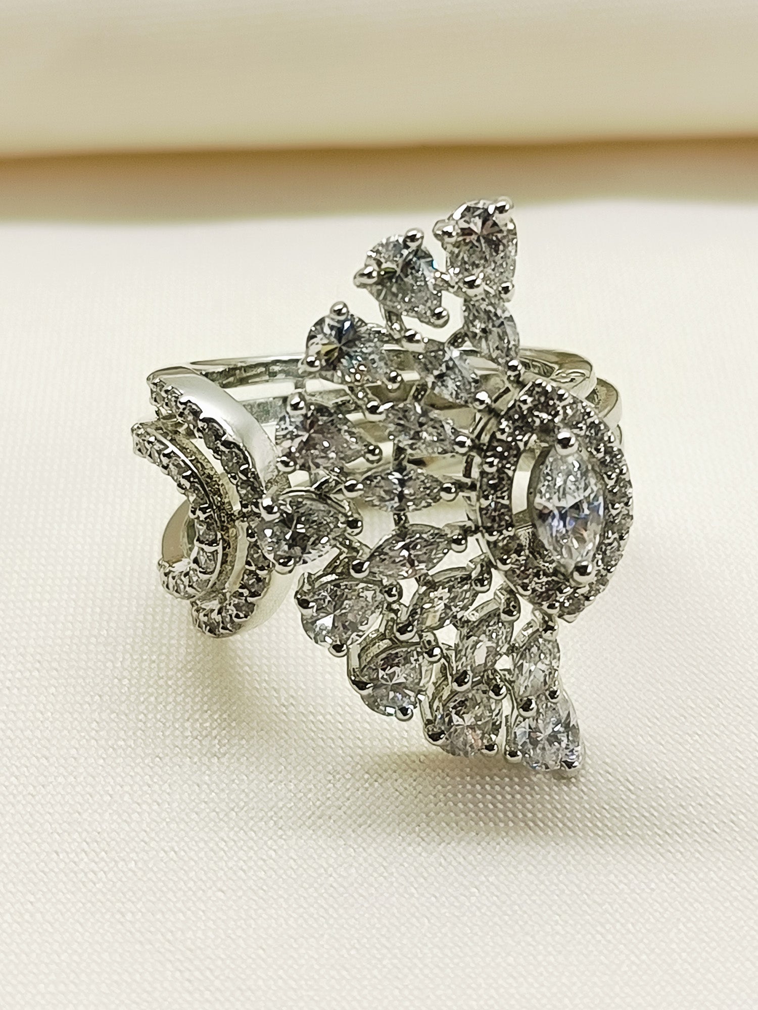 Selena 92.5 Silver American Diamond Finger Ring