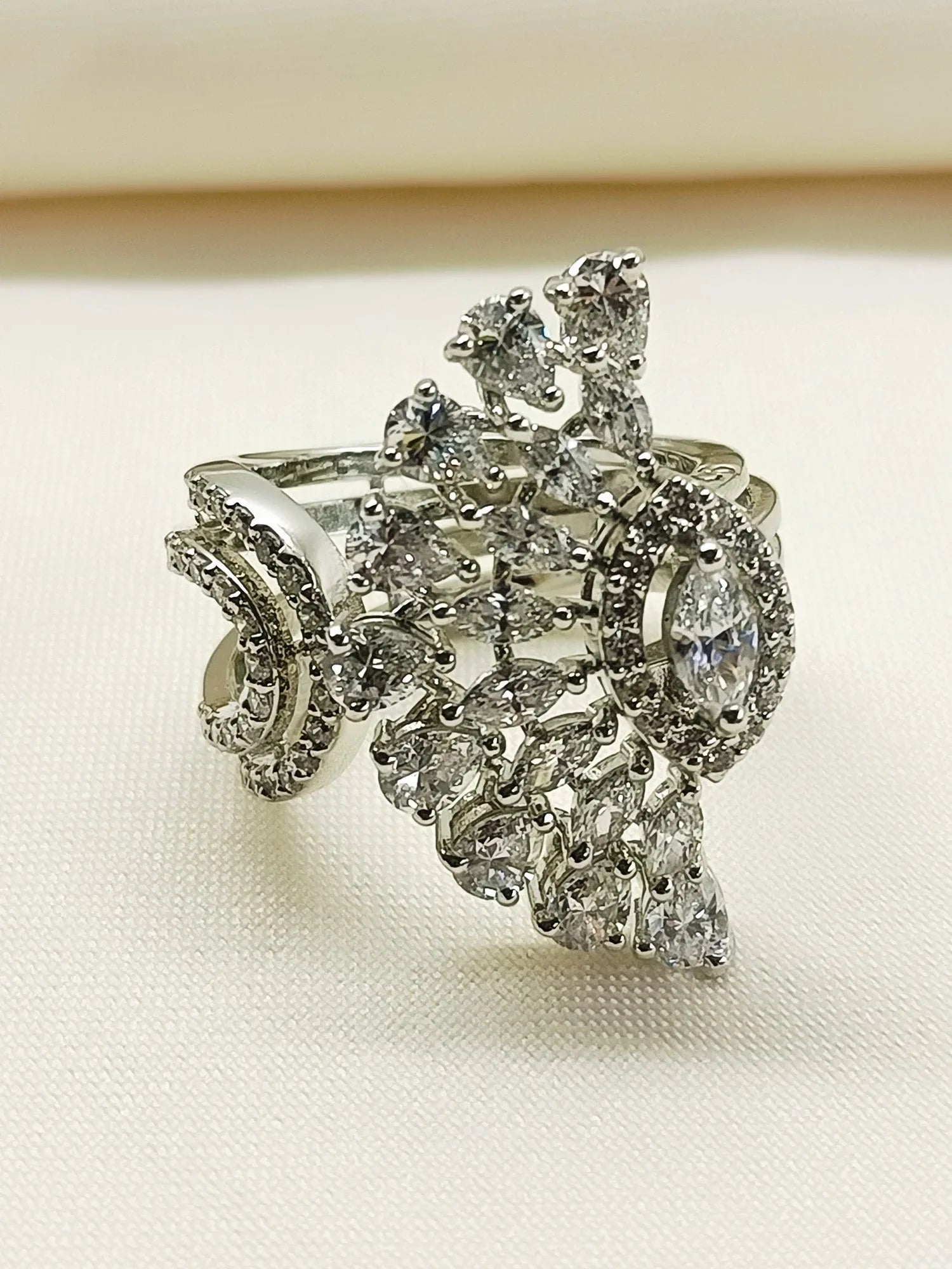 Selena 92.5 Silver American Diamond Finger Ring