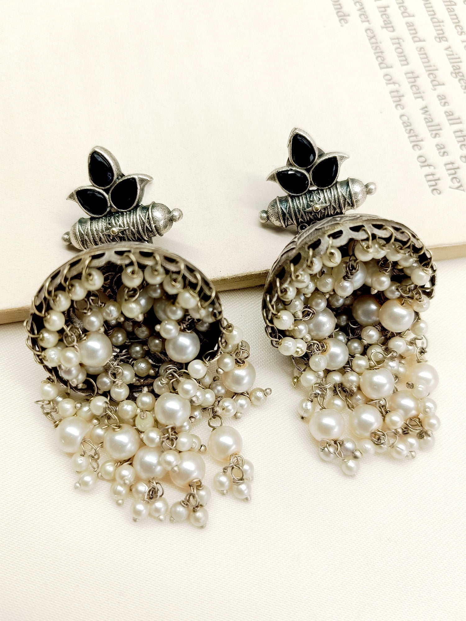 Aadvika Black Oxidized Jhumki - qivii