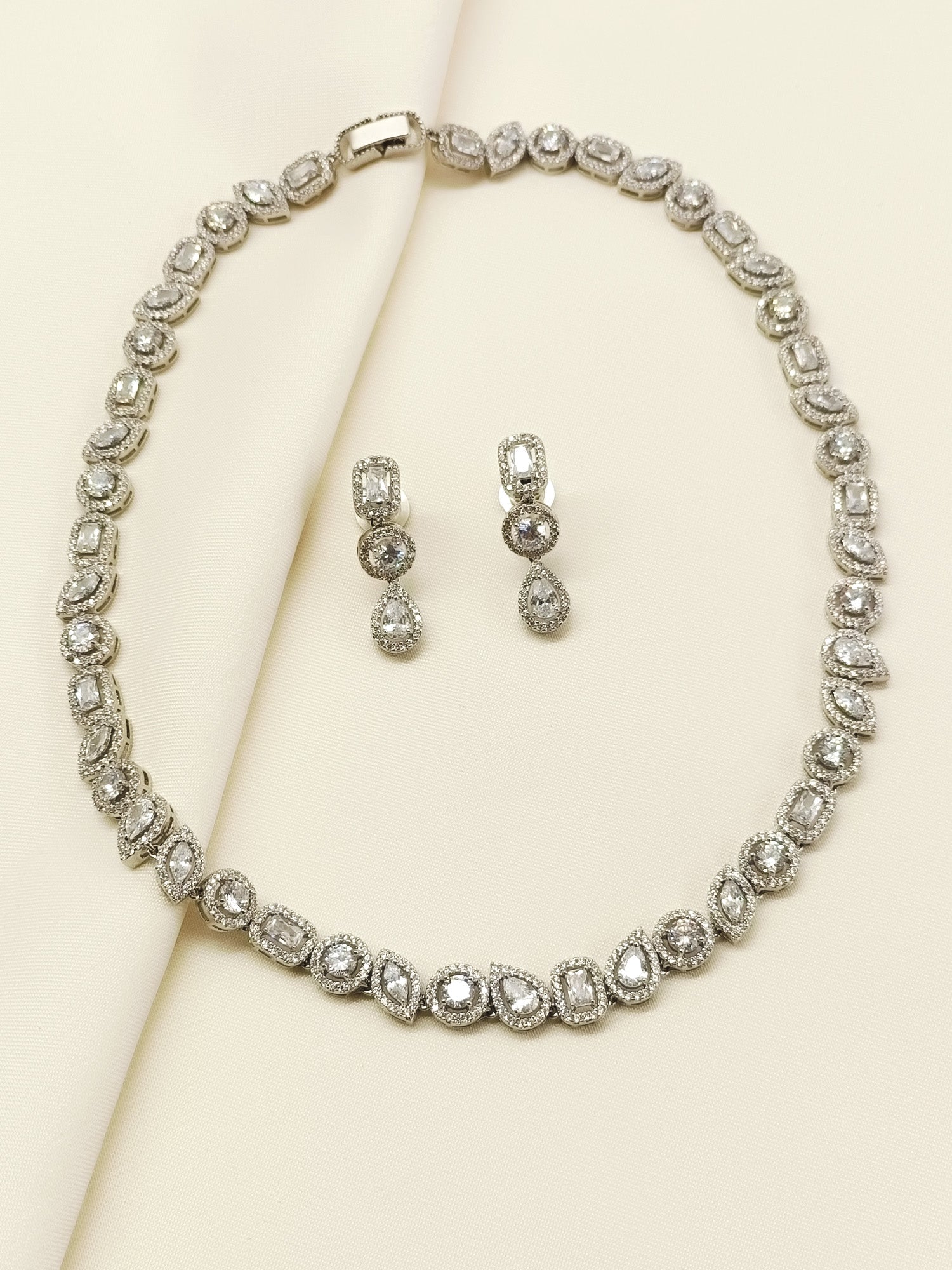 Neya Silver Plated With American Diamond Necklace Set