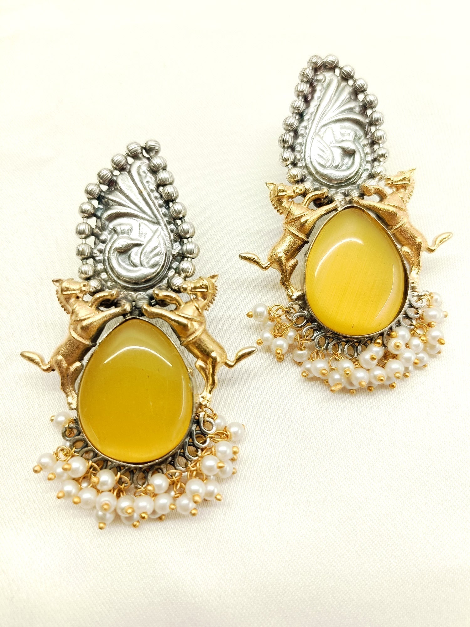 Ameha Yellow Oxidized Earrings - qivii