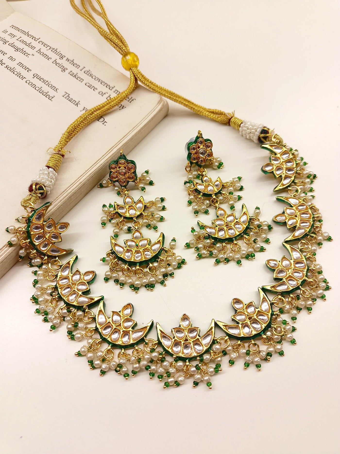 Sayani Green Kundan Necklace Set
