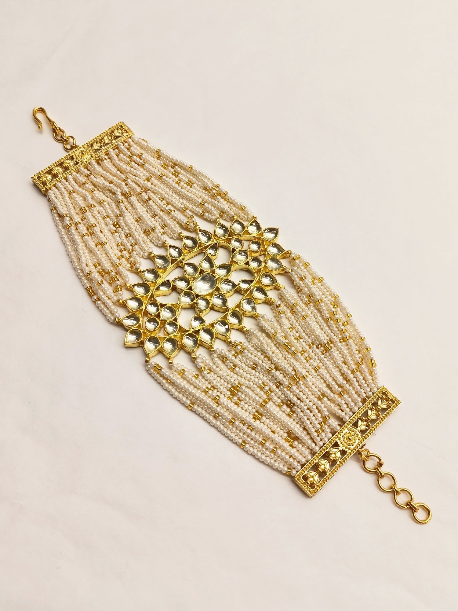 Geena Pachi Kundan Pearl Bracelet - qivii