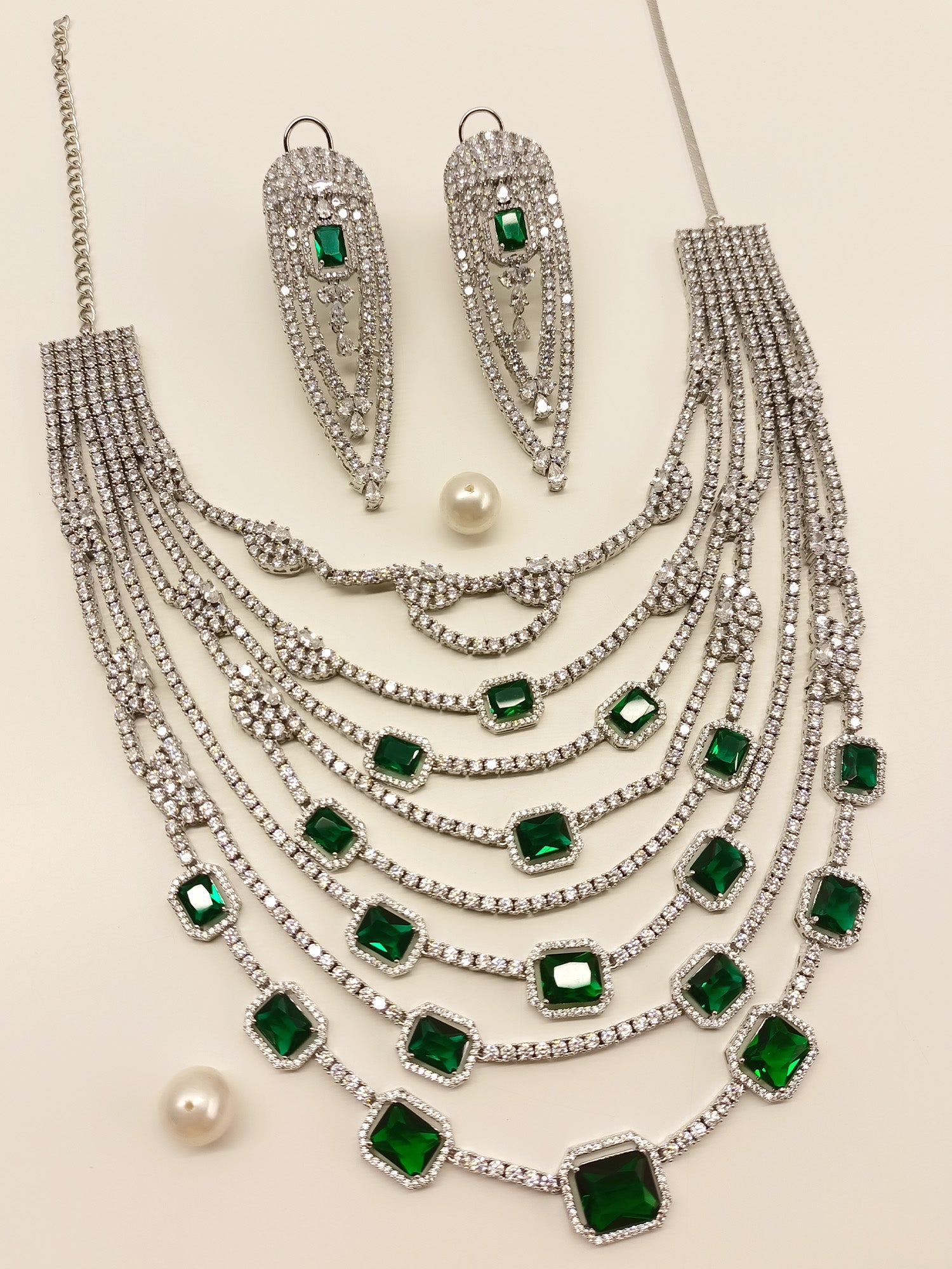 Bailey Green American Diamond Necklace Set - qivii
