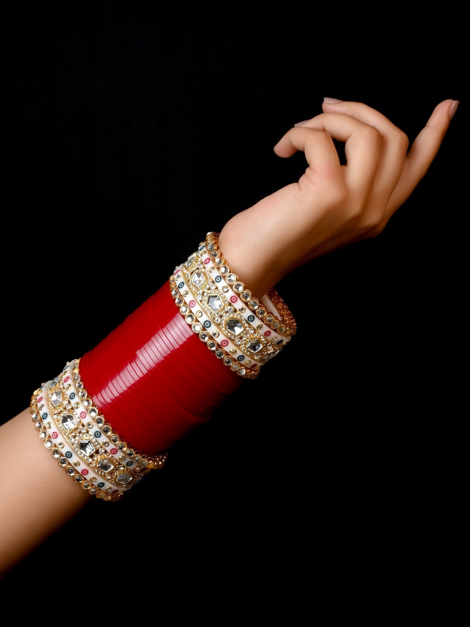 Rubina Maroon Kundan Chura Set - qivii