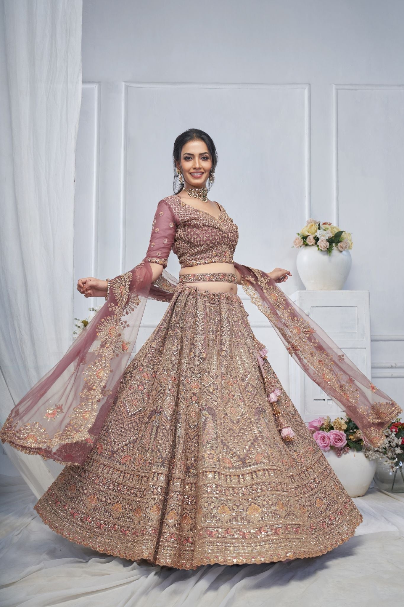 Royal Grandeur Bridal Purple Soft Net Lehenga - qivii