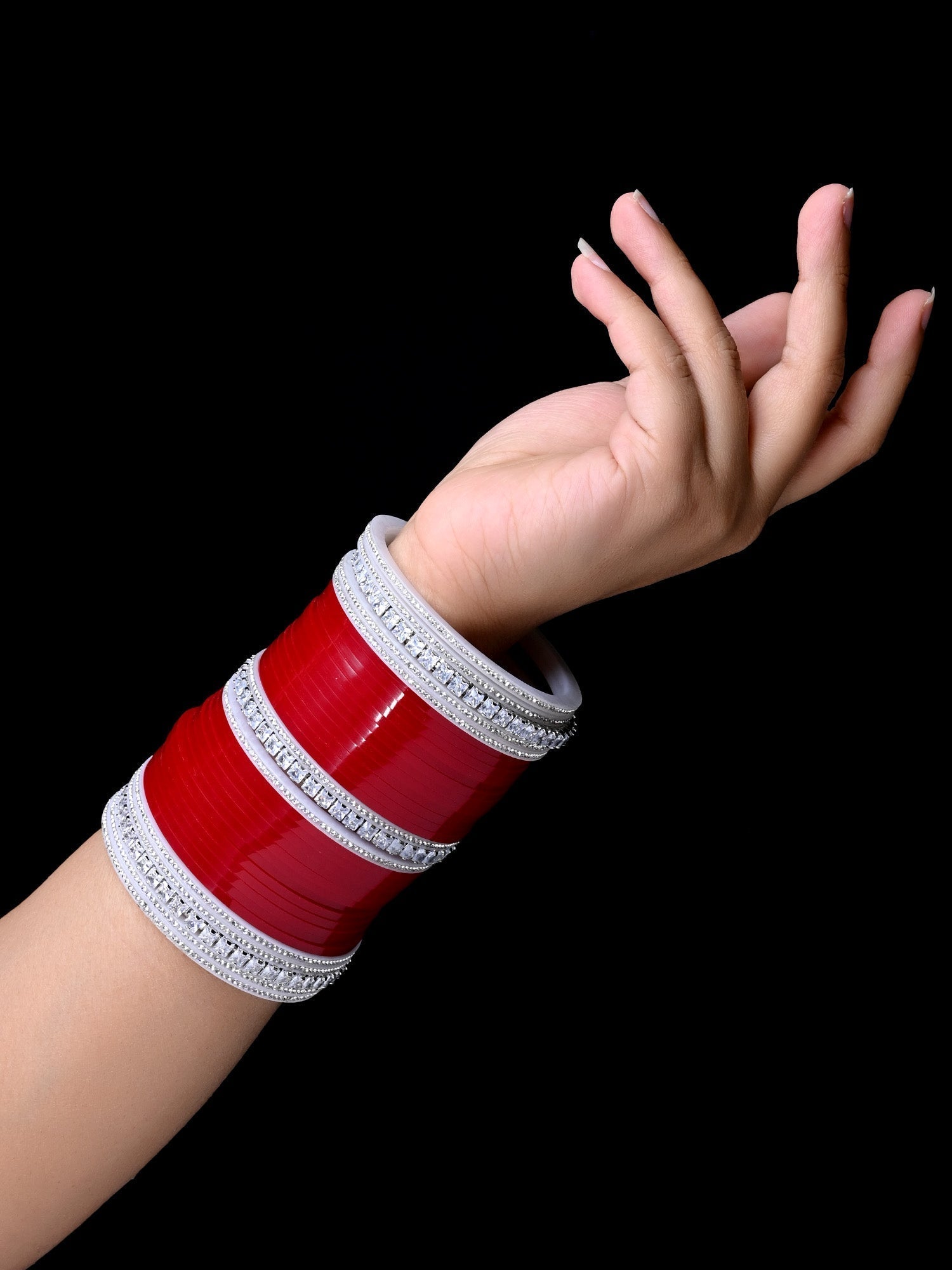 Varena Maroon Bangles With American Diamond Kada's Punjabi Chura - qivii