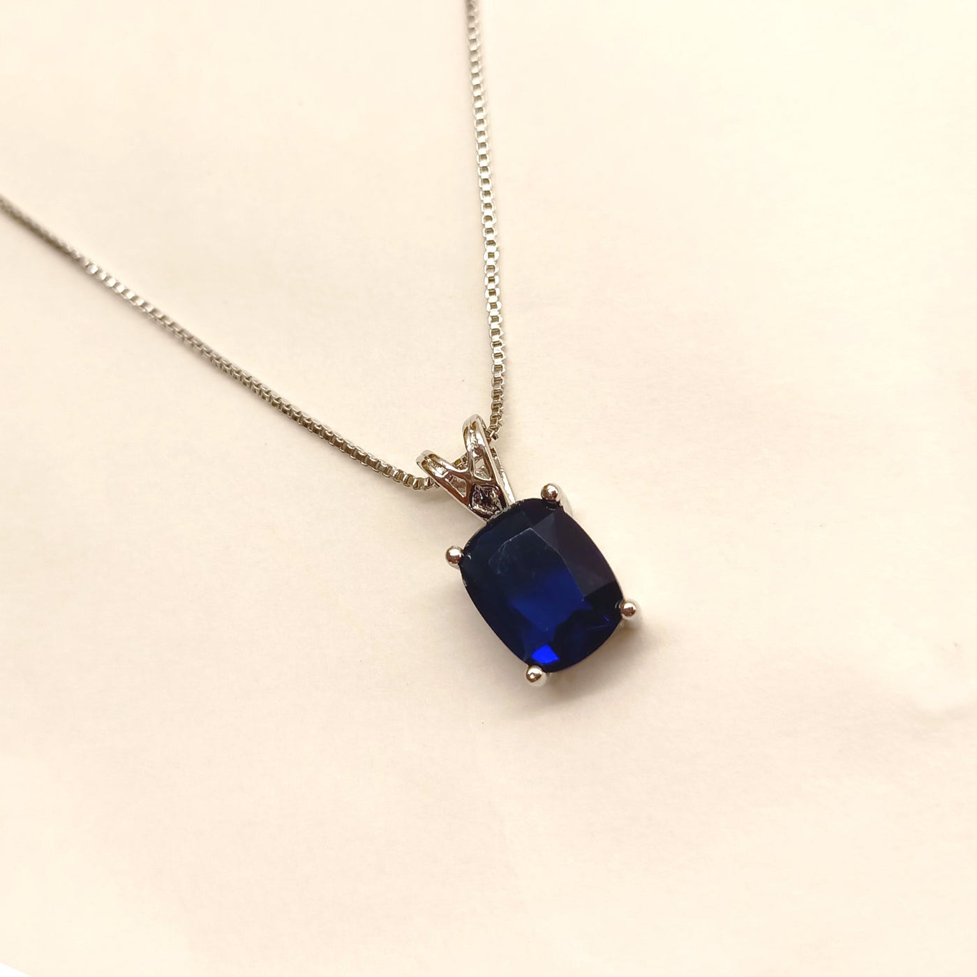 Lina Navy Blue Semiprecious Pendant With Silver Chain