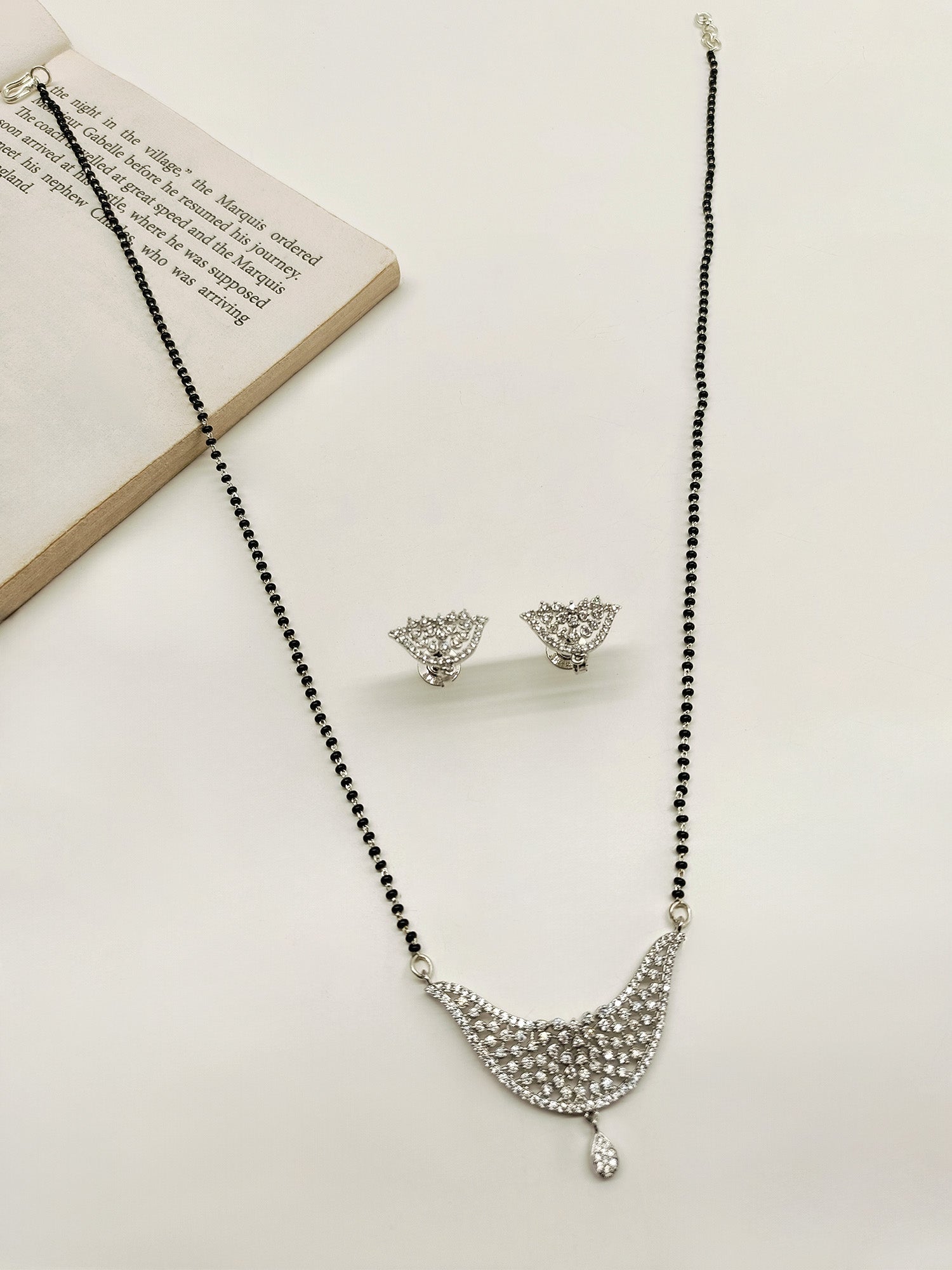 Amaya White American Diamond Mangalsutra - qivii