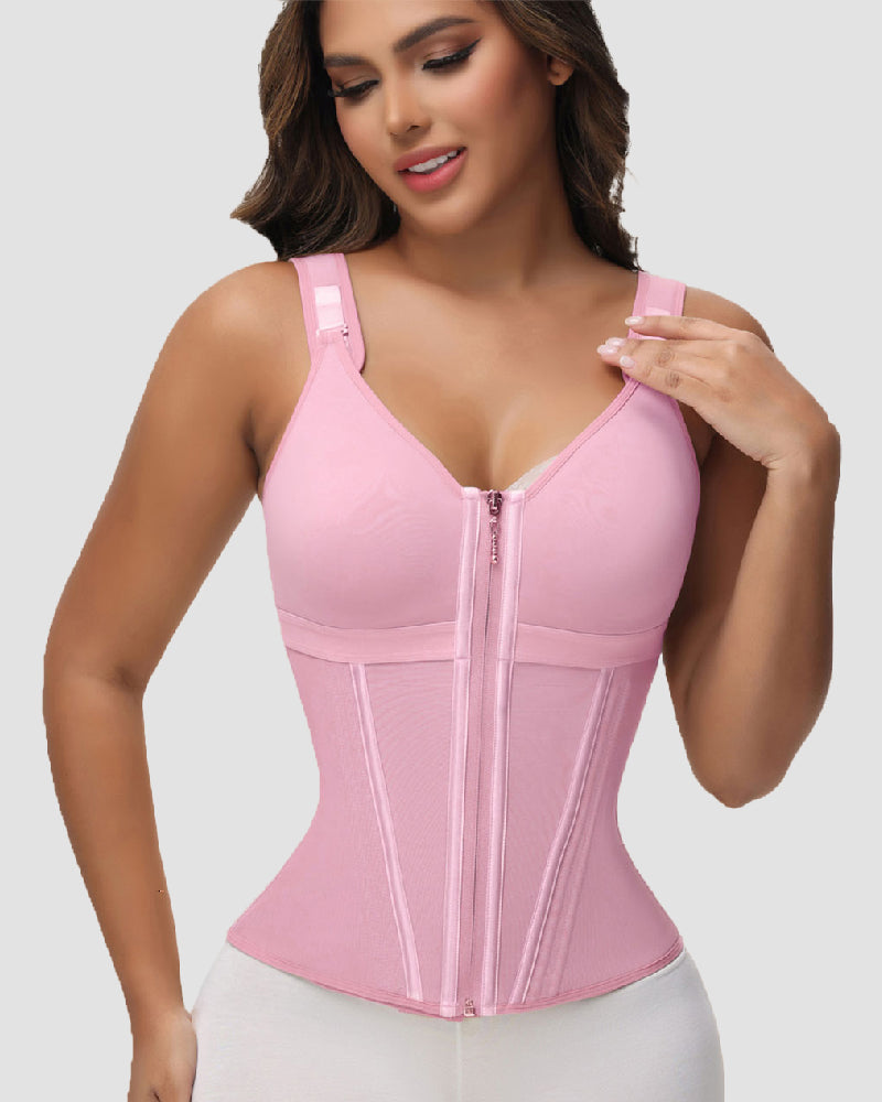 Shapshe® Women's Boned Latex Zipper Corset Tummy Control Body Shaper Vest With Bra - By Qivii