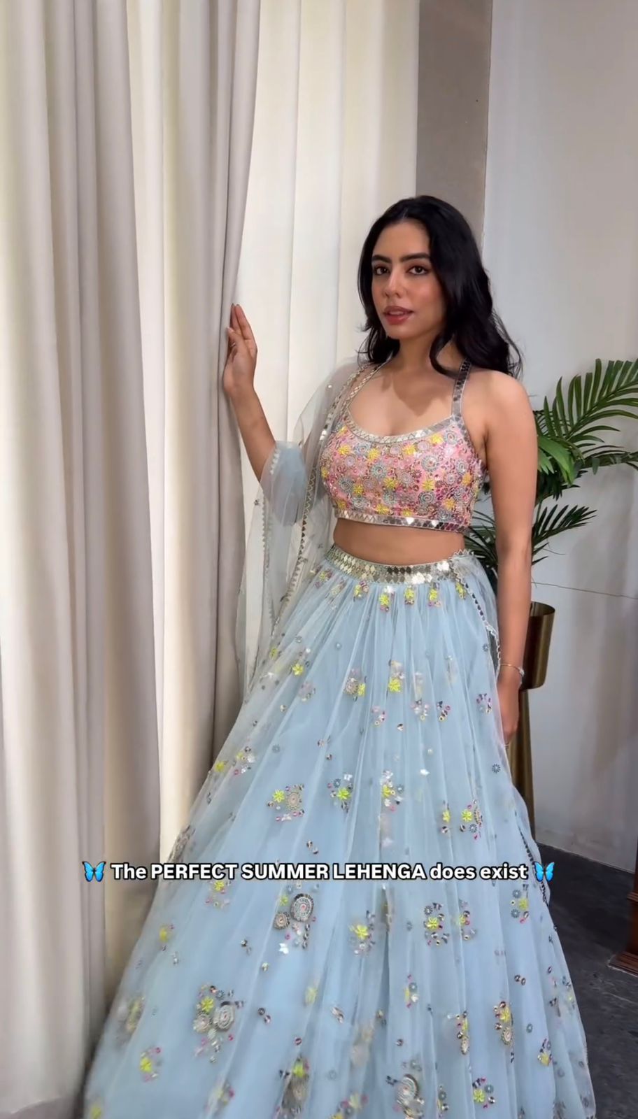 Sky Blue Butterfly net Thread with Sequnce Lehenga Choli - INSPIRED | Ready To Wear - qivii
