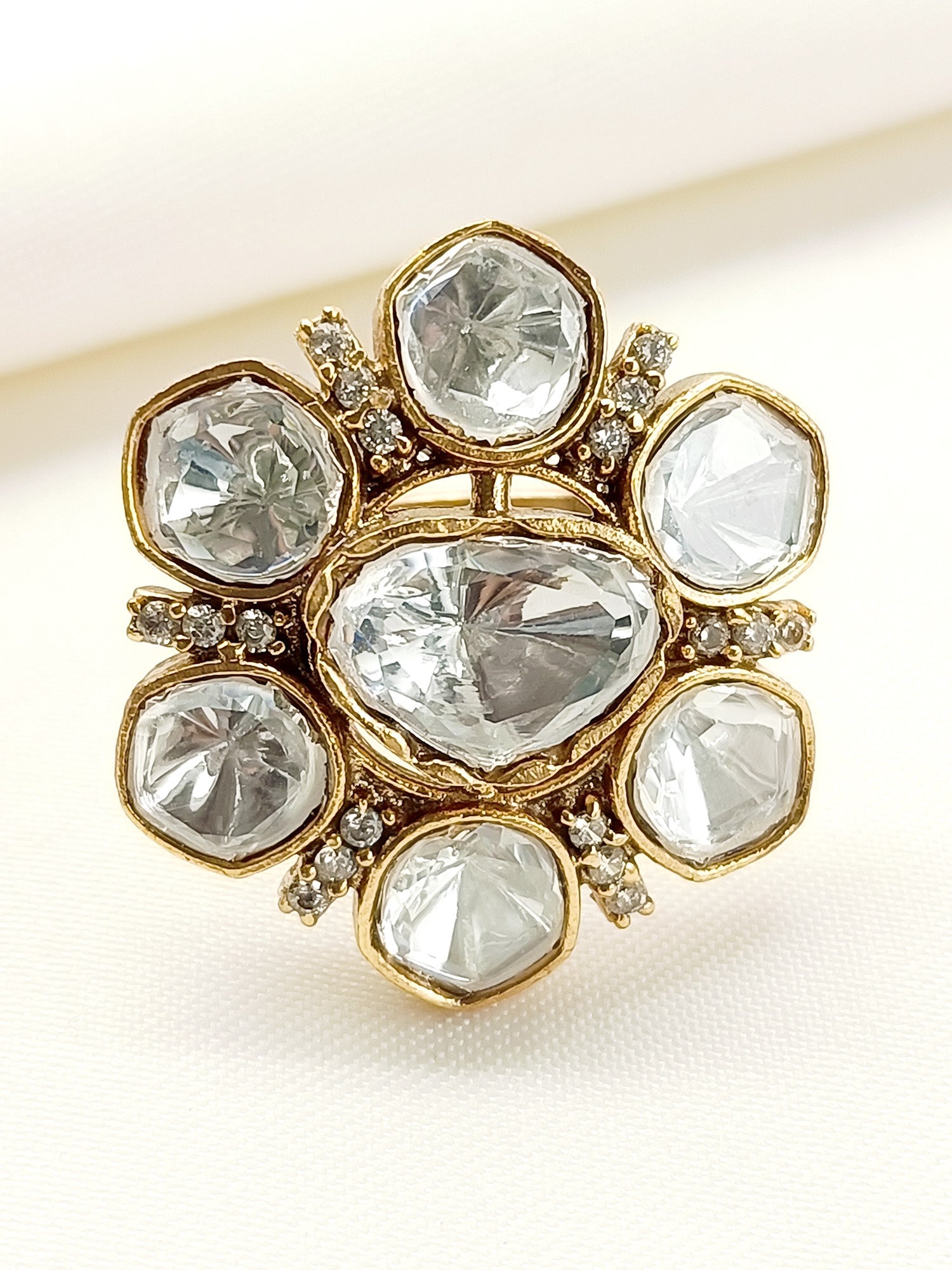 Nihali White Kundan Finger Ring - qivii