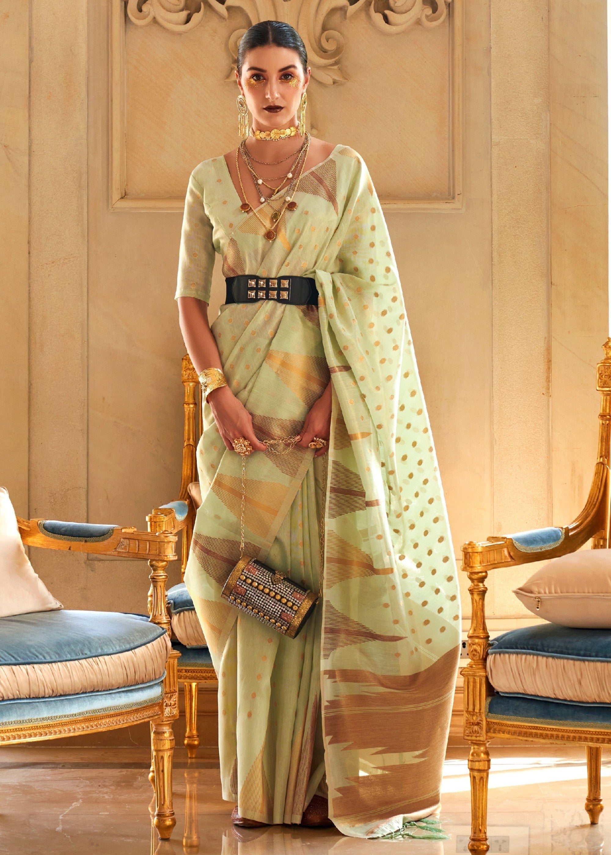 Chartreuse Yellow Tissue and Khicha Zari Handloom Weaving Silk Saree - qivii