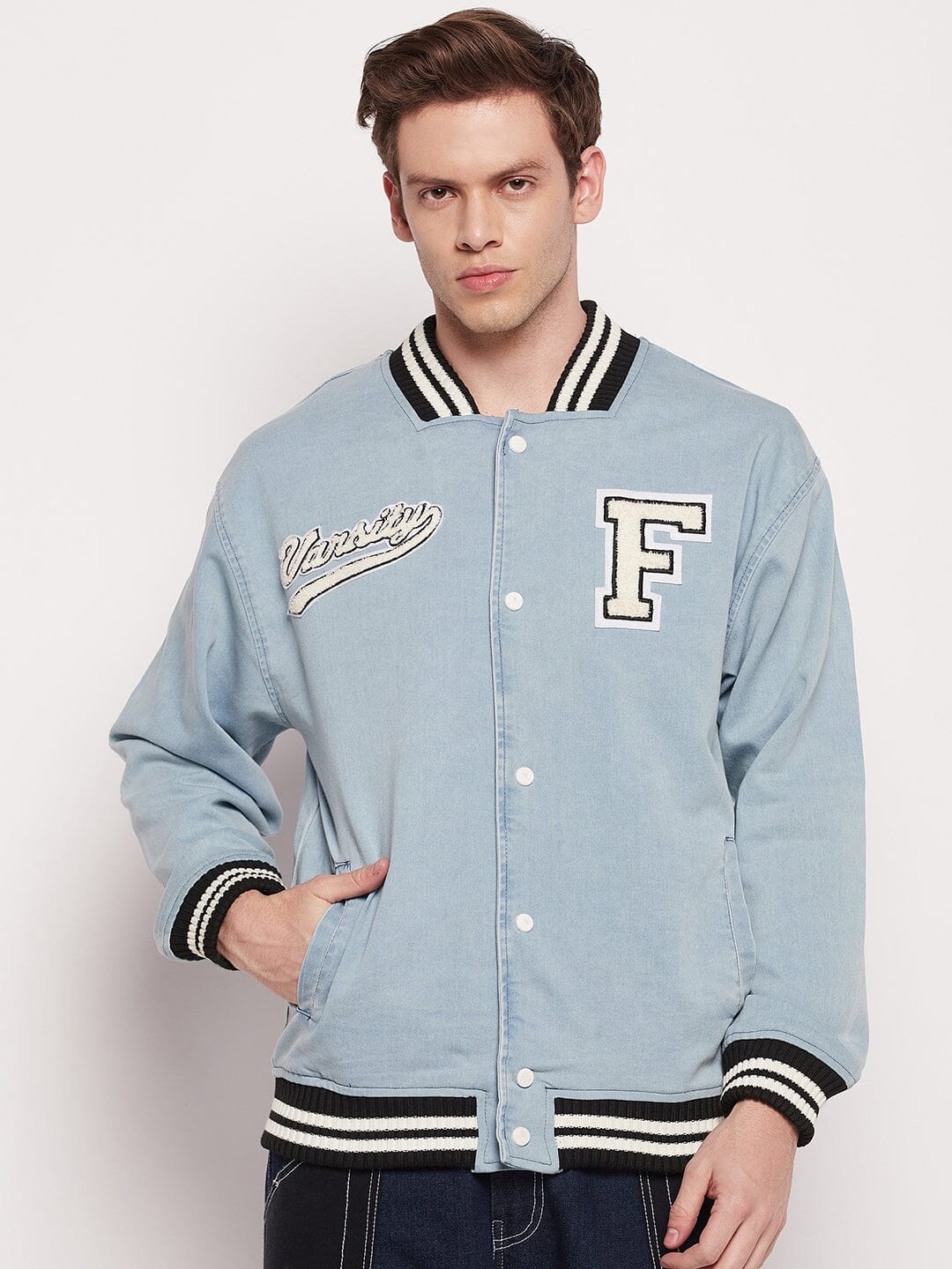 Blue Denim Varsity Jacket