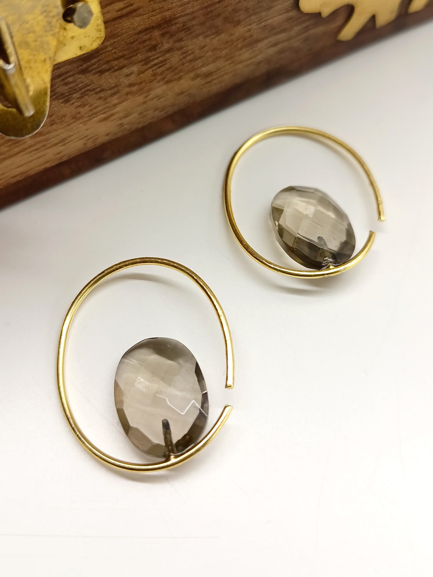 Asfiya Grey Gold Plated Western Hoops - qivii