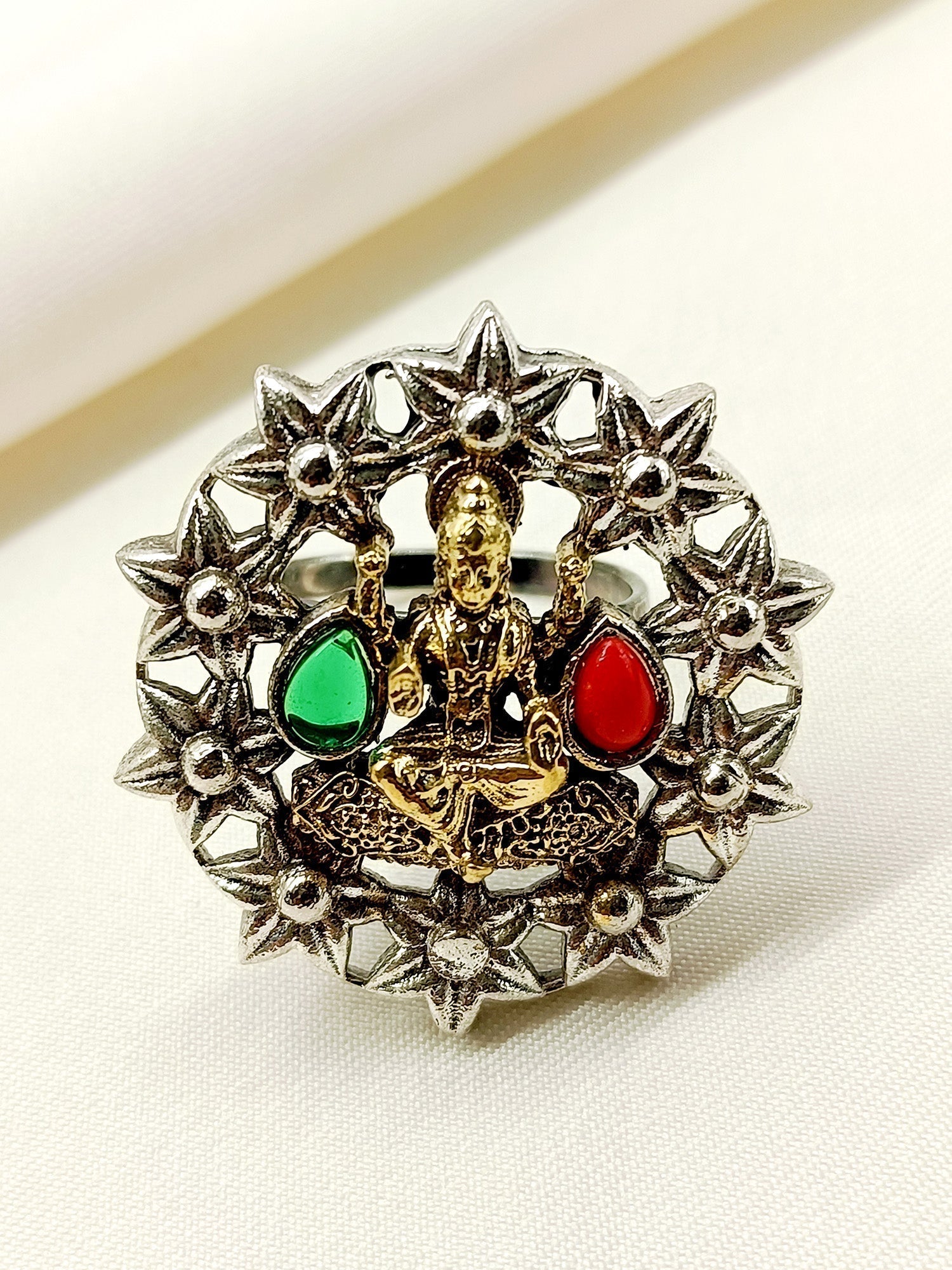 Anubhuti R & G Laxmi Ji Oxidized Finger Ring - qivii