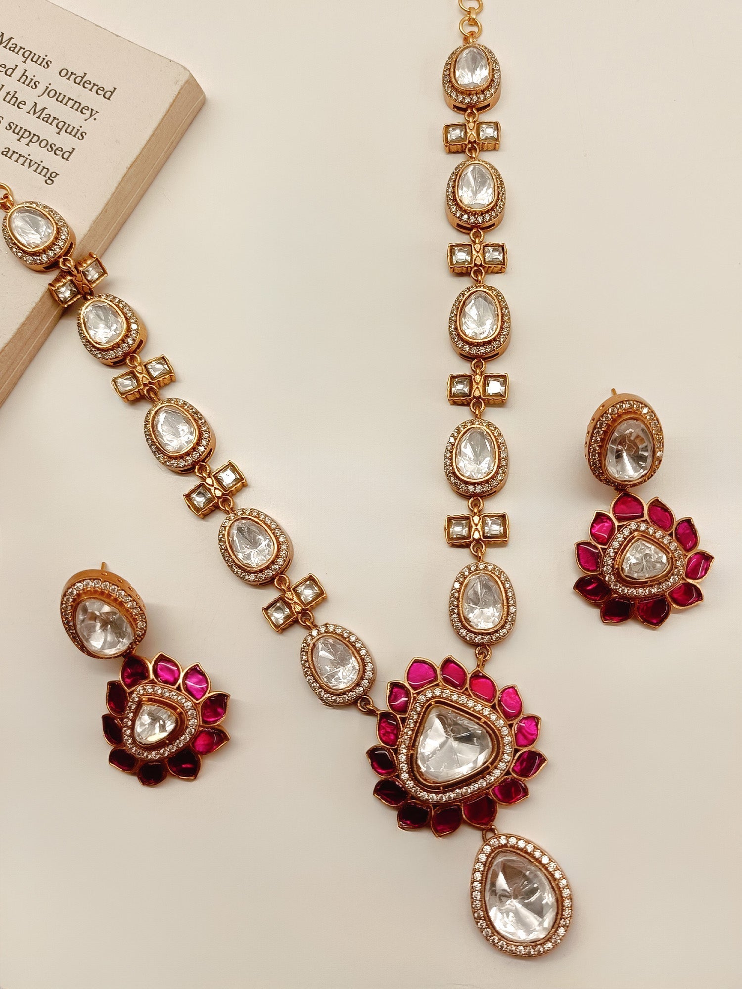Shuri Majenta Kundan Necklace Set - qivii