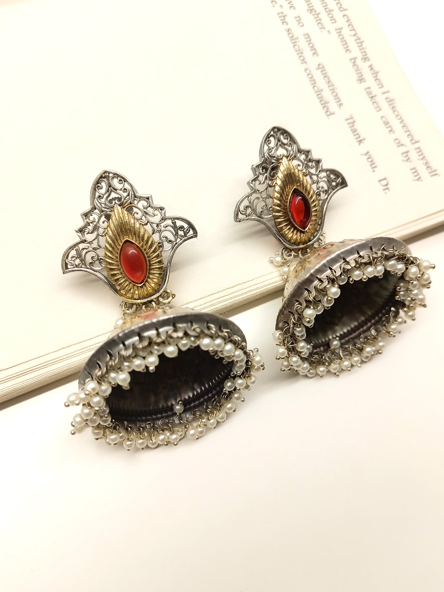 Misti Red Oxidized Jhumki - qivii