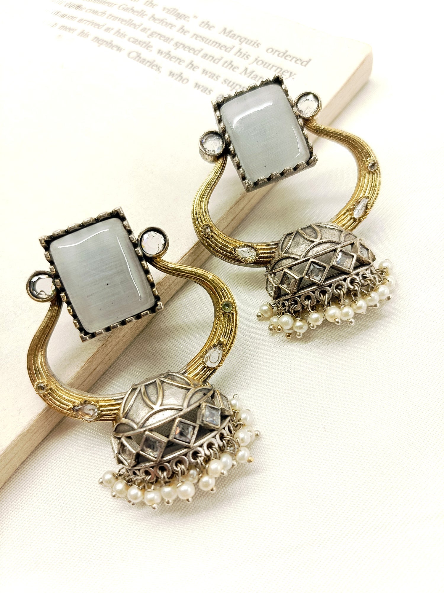 Mrigna Grey Oxidized Earrings - qivii