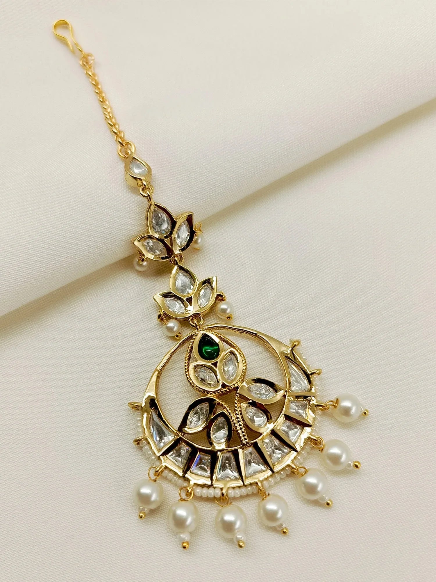 Ayesha Green Gold Plated Kundan Teeka