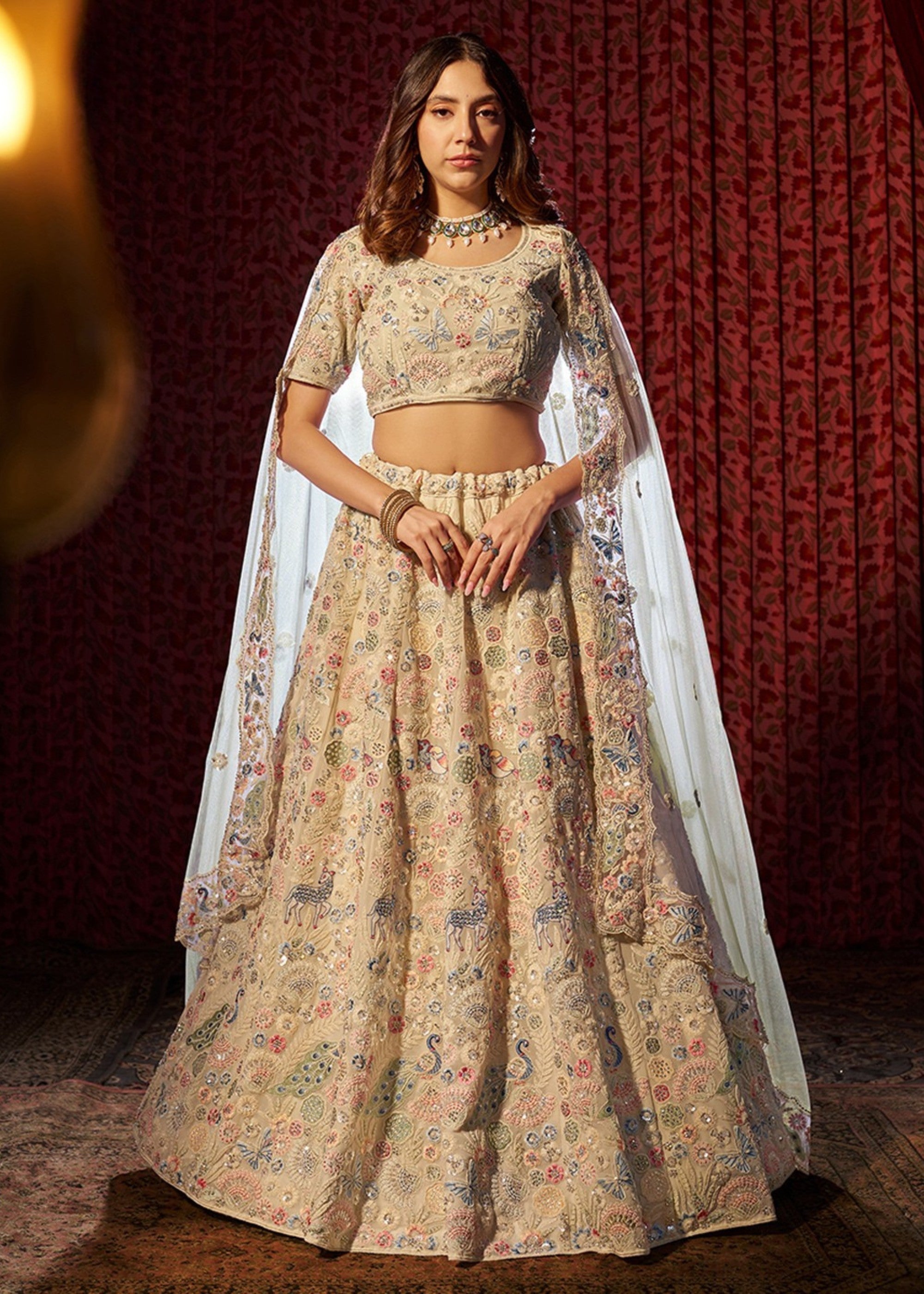 White Dori Sequins Thread work Georgette Lehenga | Ready To Wear - qivii