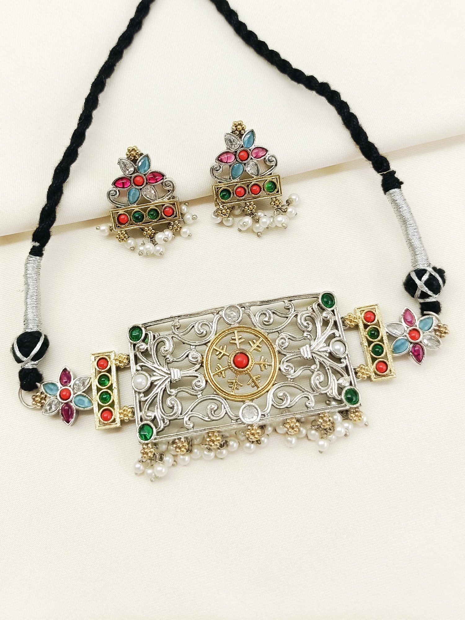 Anagha Multi Colour Oxidized Choker Set