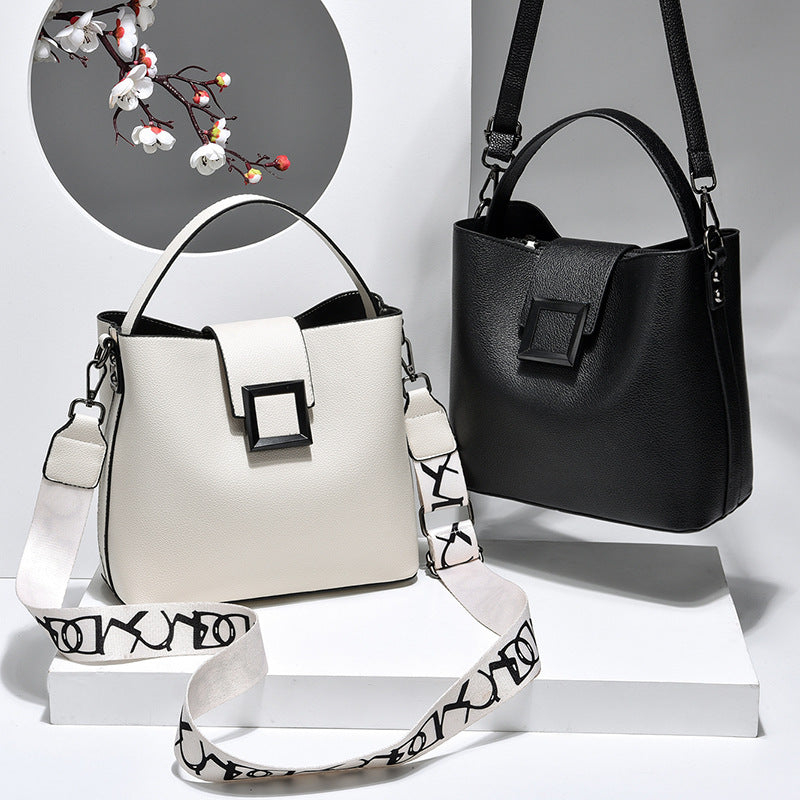 Women’s Signature-Buckle Square Bucket Bag - Premium Convertible Shoulder & Crossbody with Architectural Silhouette & Elevated Minimalism