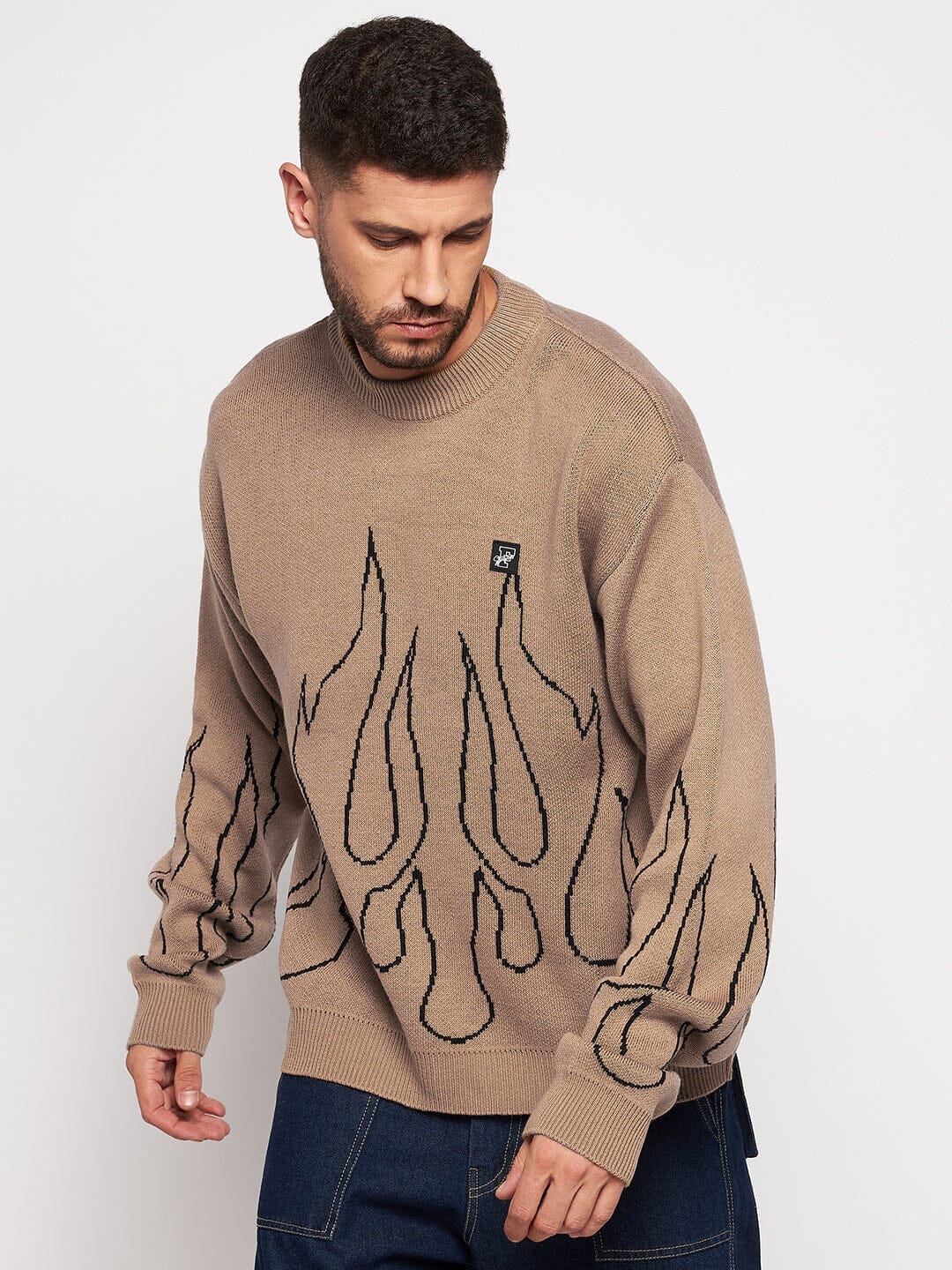 Beige Flames Oversized Sweater