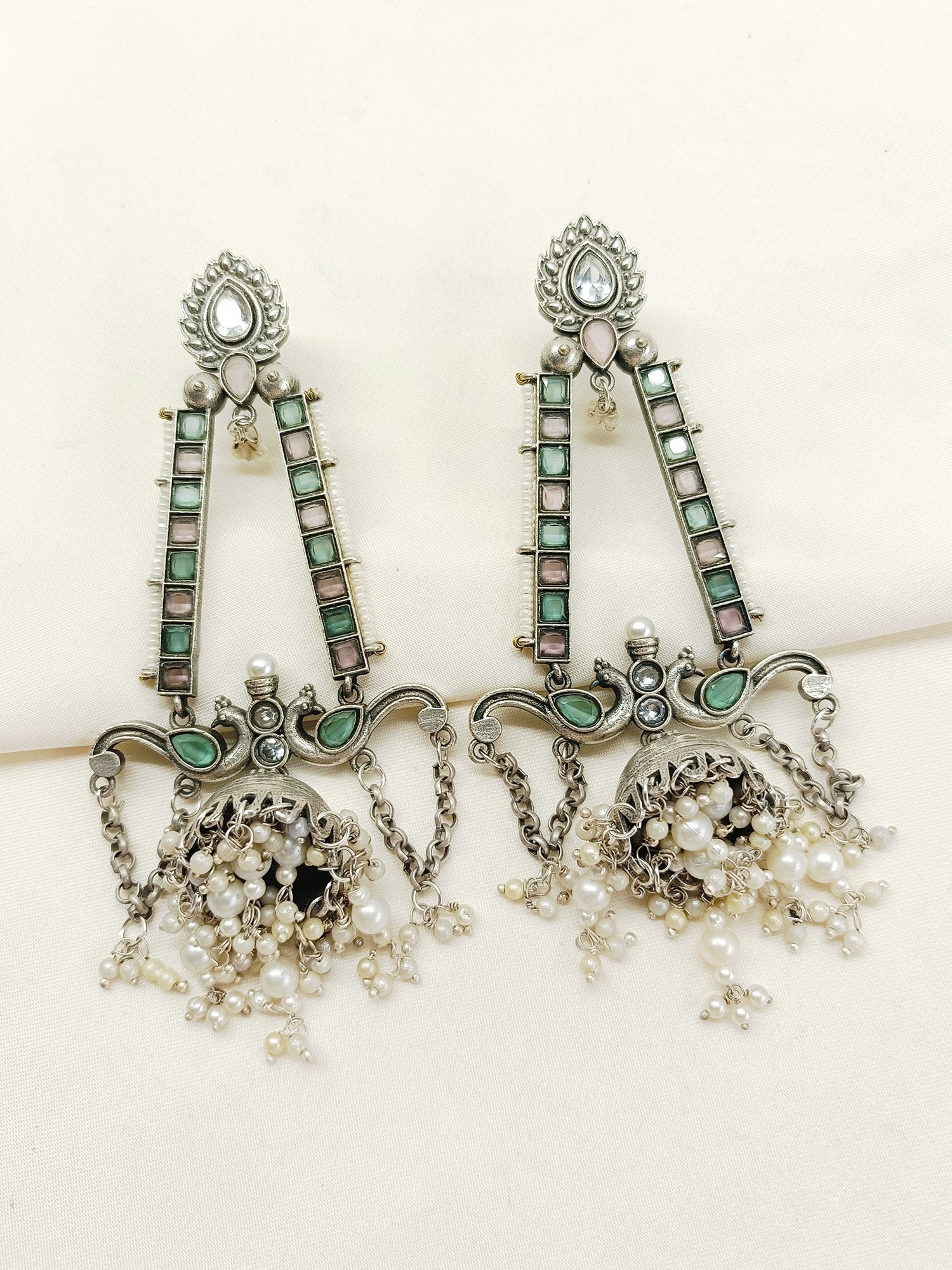 Magdalena Mint Green Oxidized Jhumki