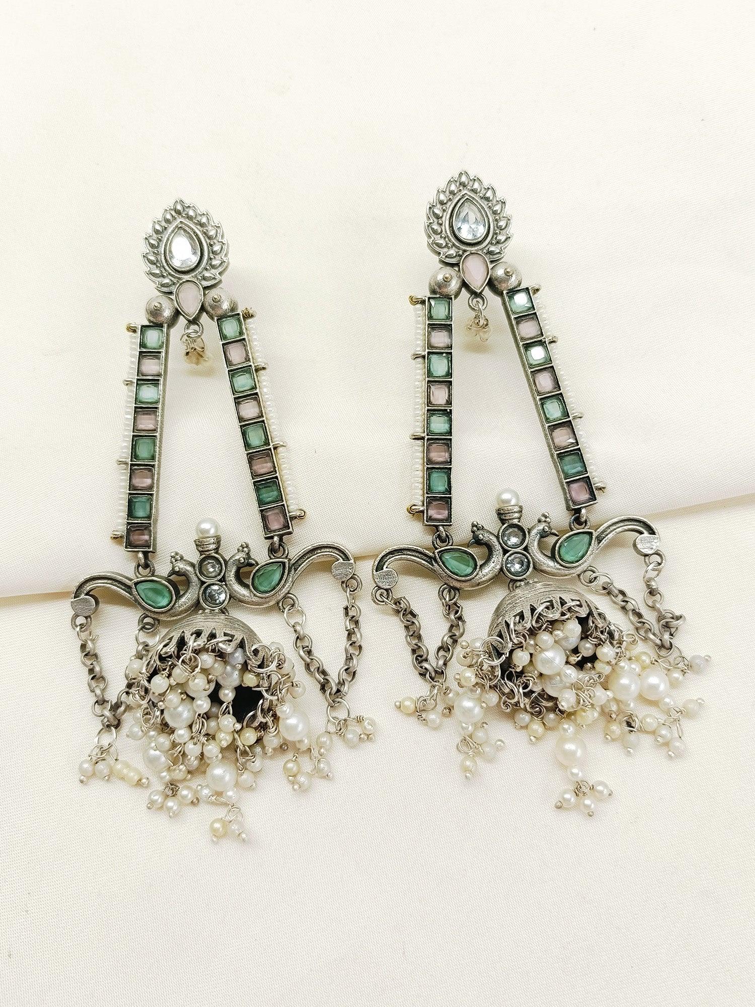Magdalena Mint Green Oxidized Jhumki