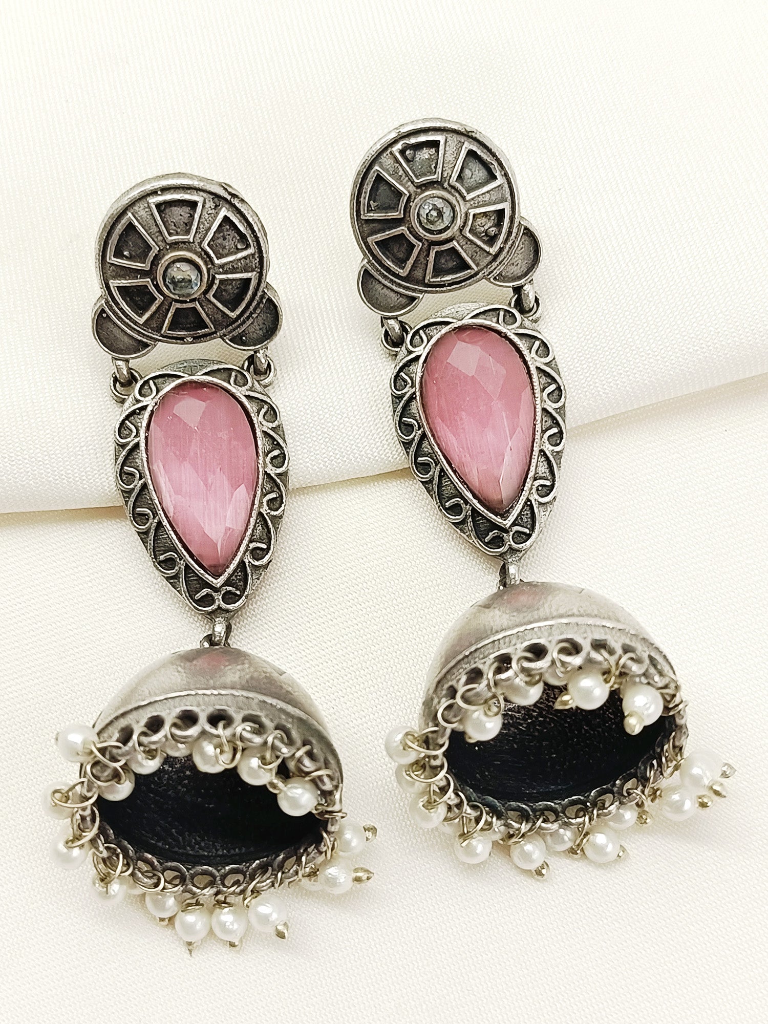 Ushana Baby Pink Oxidized Jhumki