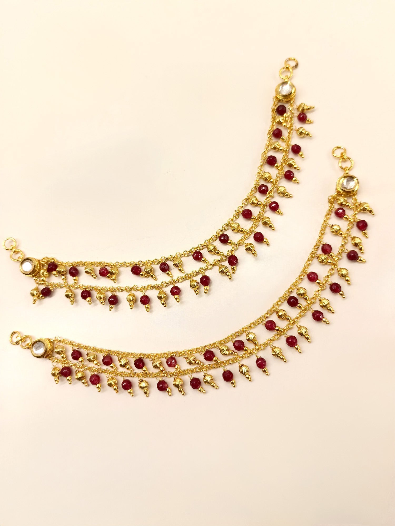 Yashwini Ruby Gold Plated Ear Chain - qivii