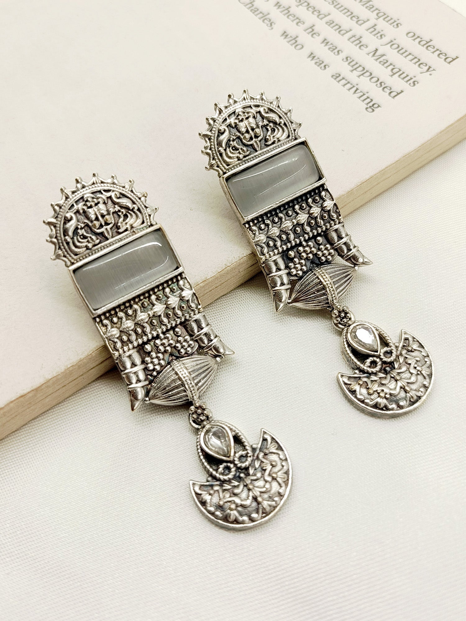 Mrunal Grey Oxidized Earrings - qivii