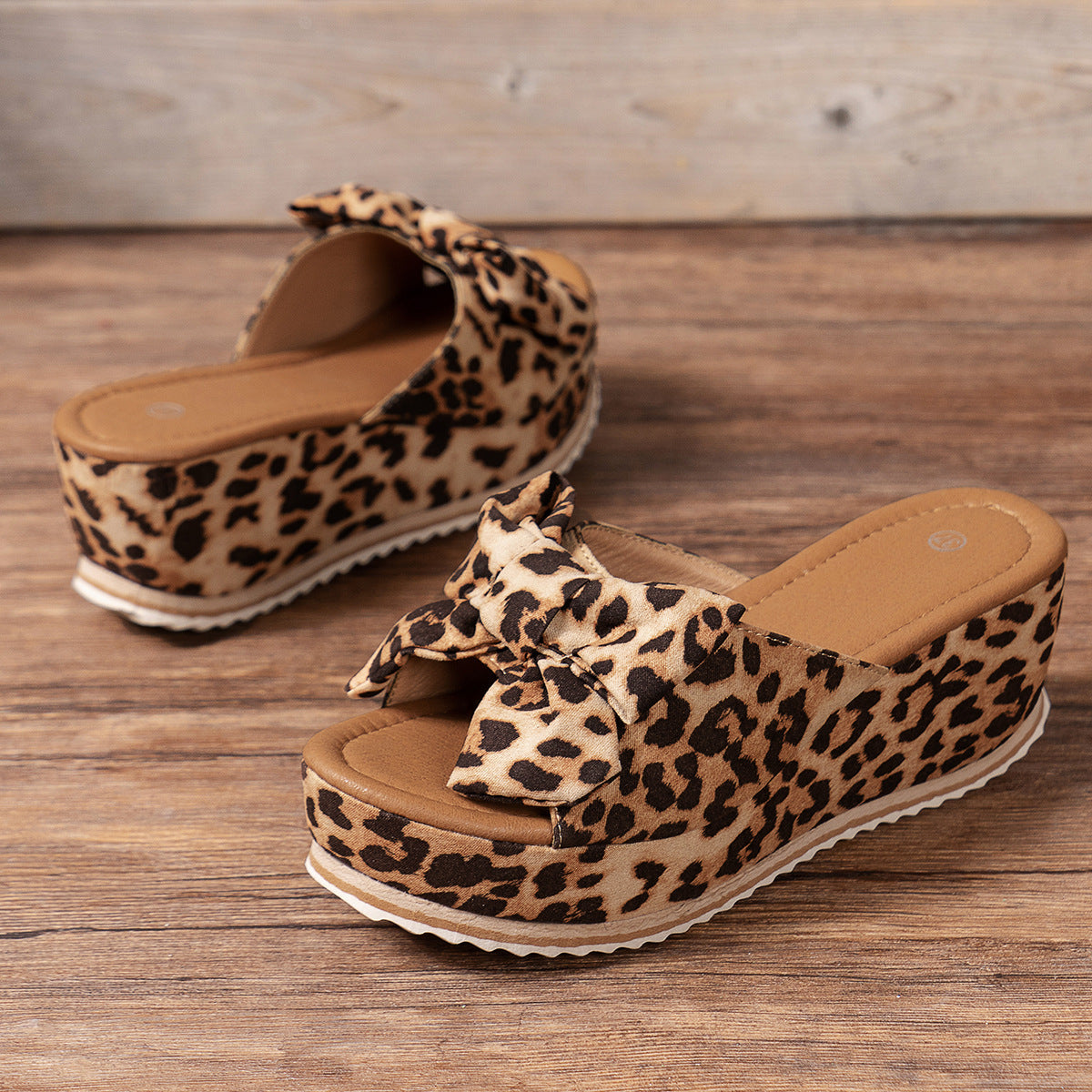 Women’s Sorelle Leopard Print Bow Platform Wedge Slides – Stable Chunky Heel Casual Summer Sandals (US 5–10)