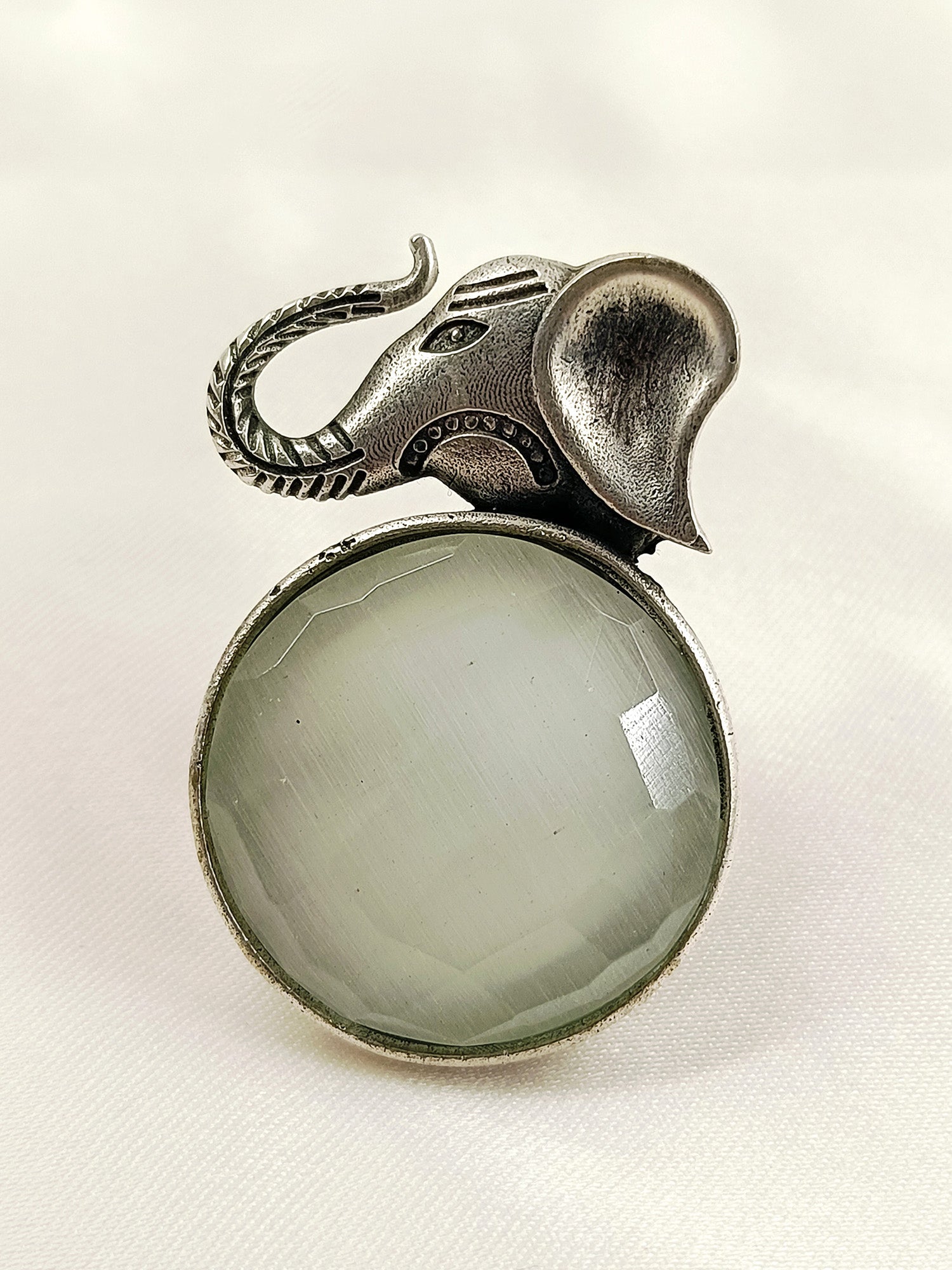 Aafreen White Elephant Oxidized Finger Ring - qivii