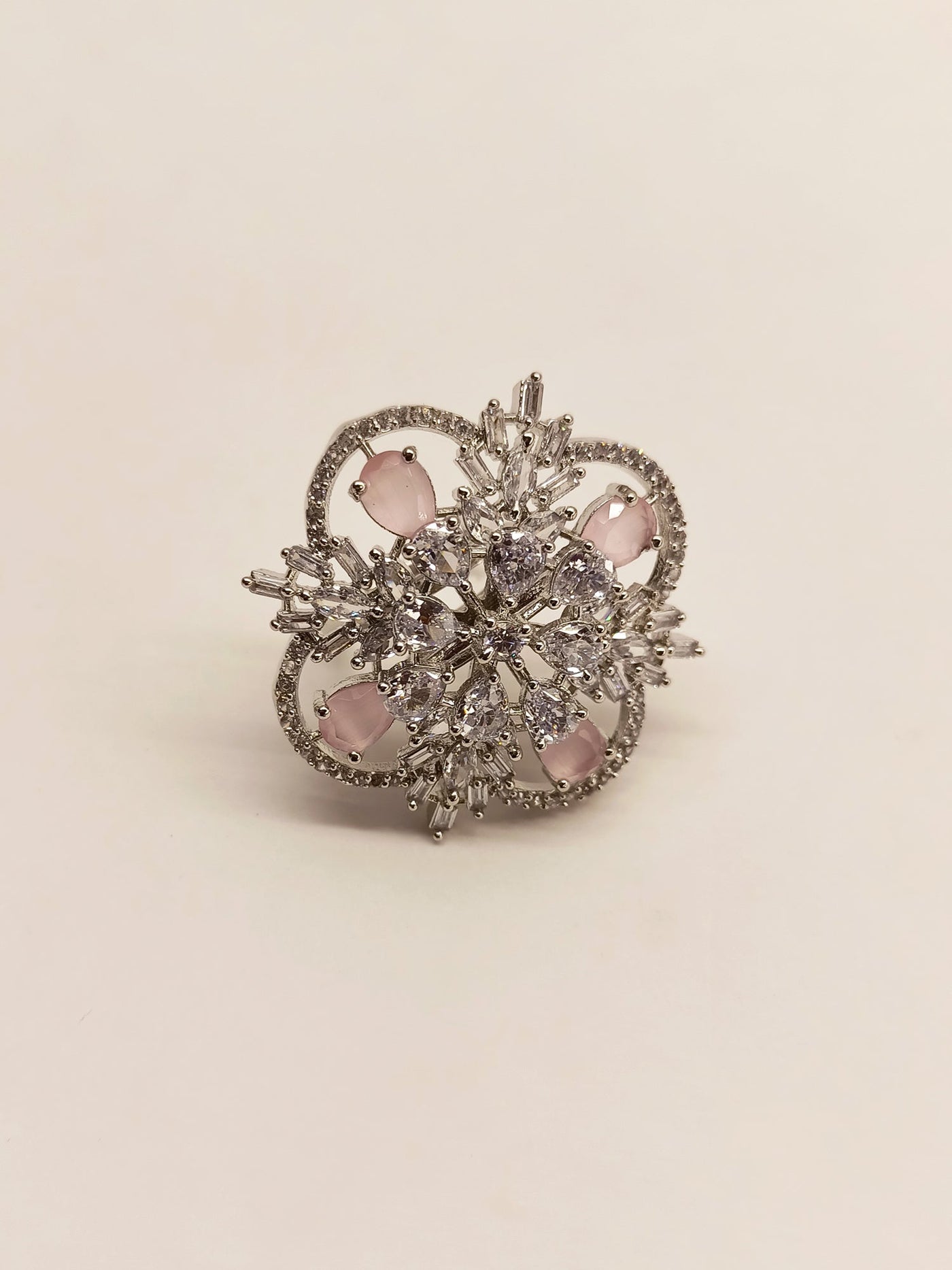 Niharika Floral Baby Pink American Diamond Ring