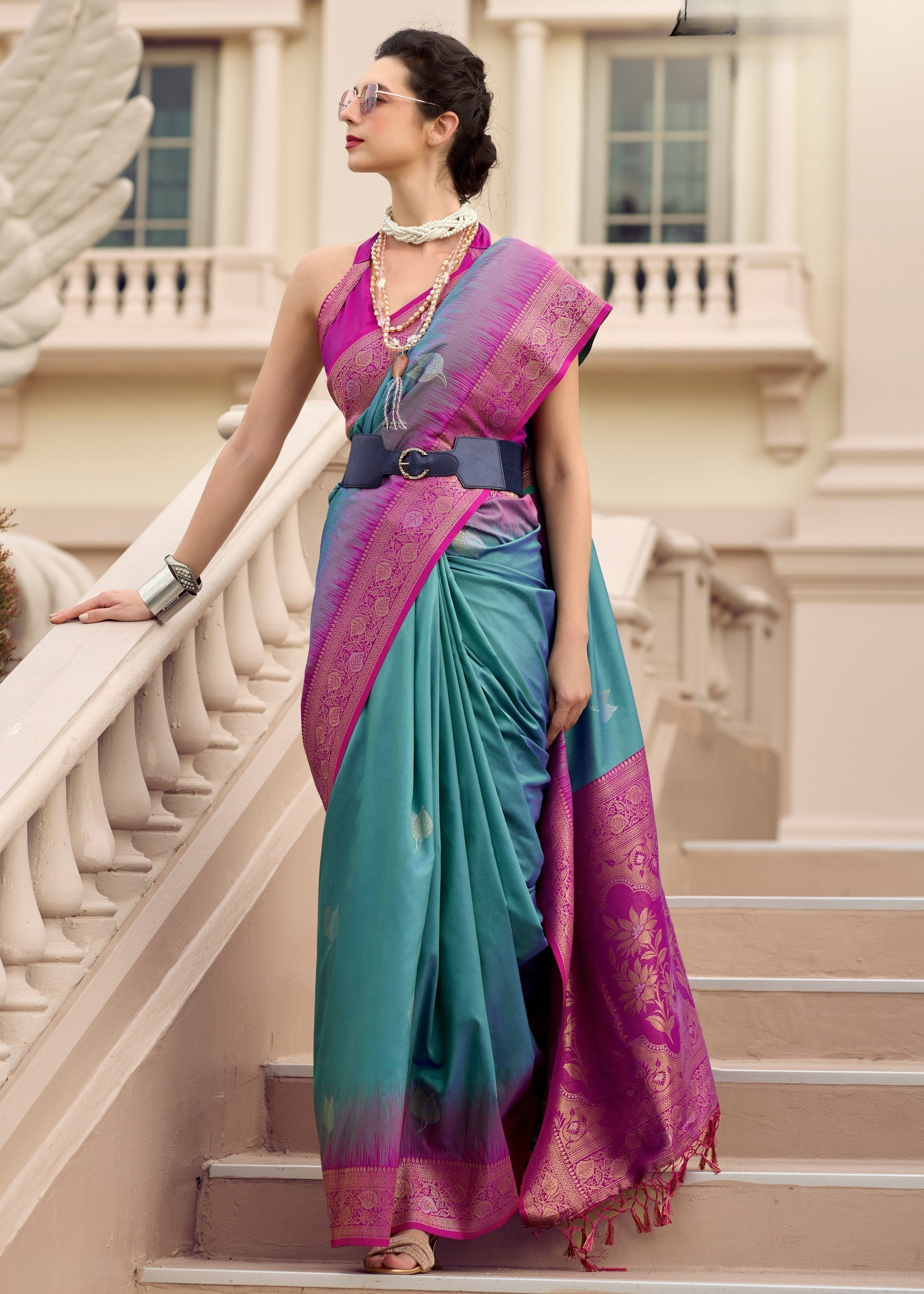 Sapphire Blue Soft Silk Saree with Amazing Zari Weaving - qivii