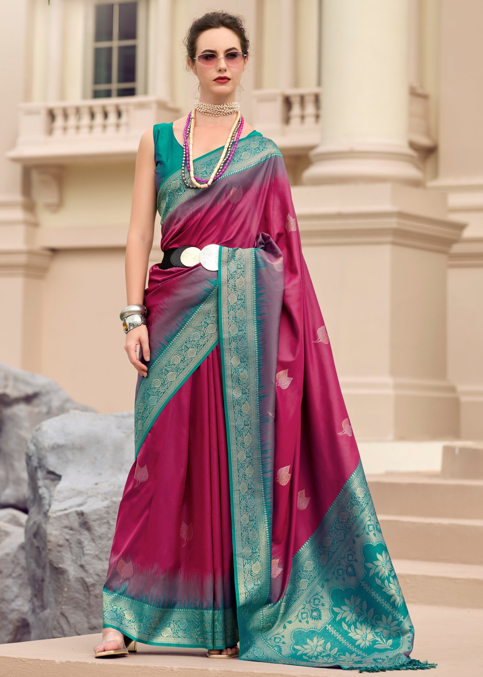 Raspberry Pink Soft Silk Saree with Amazing Zari Weaving - qivii