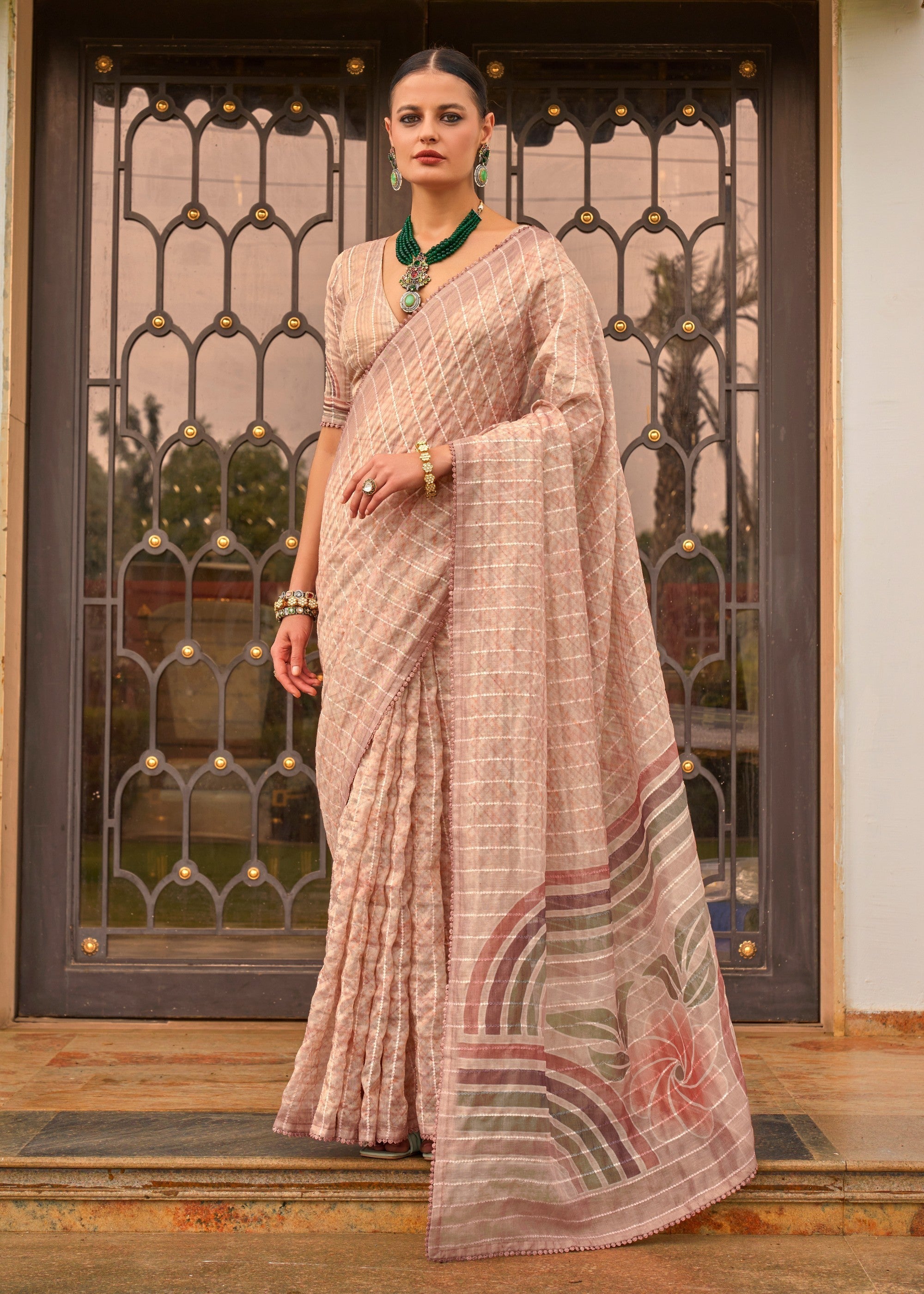 Pastel Pink Pure Tissue Silk Saree - qivii