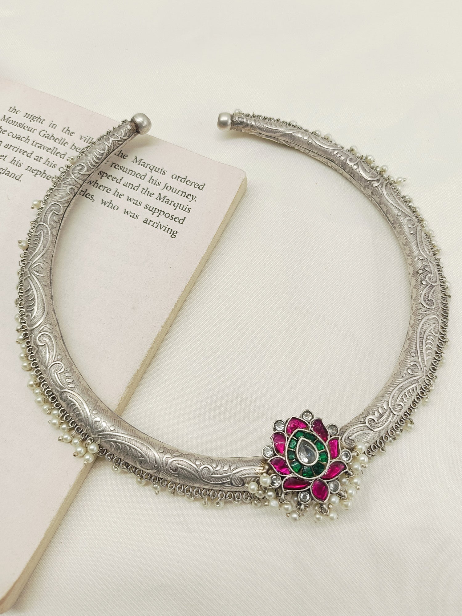 Rajshree M & G Lotus Flower Oxidized Neckpiece - qivii