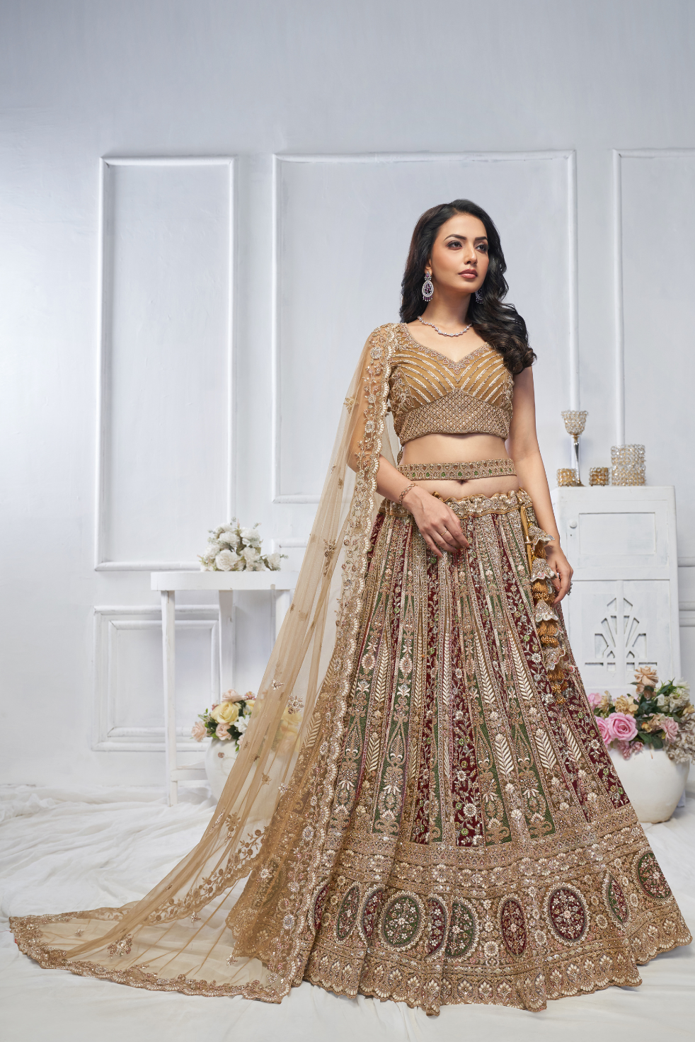 Majestic Brown Bridal Lehenga with Intricate Details - qivii