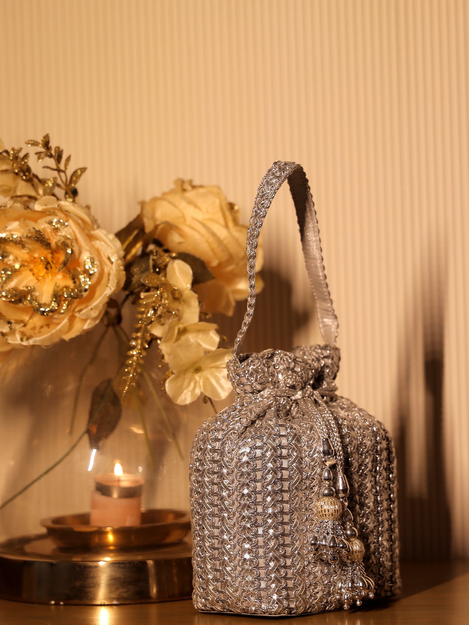 Gopi Silver Potli Bag - qivii