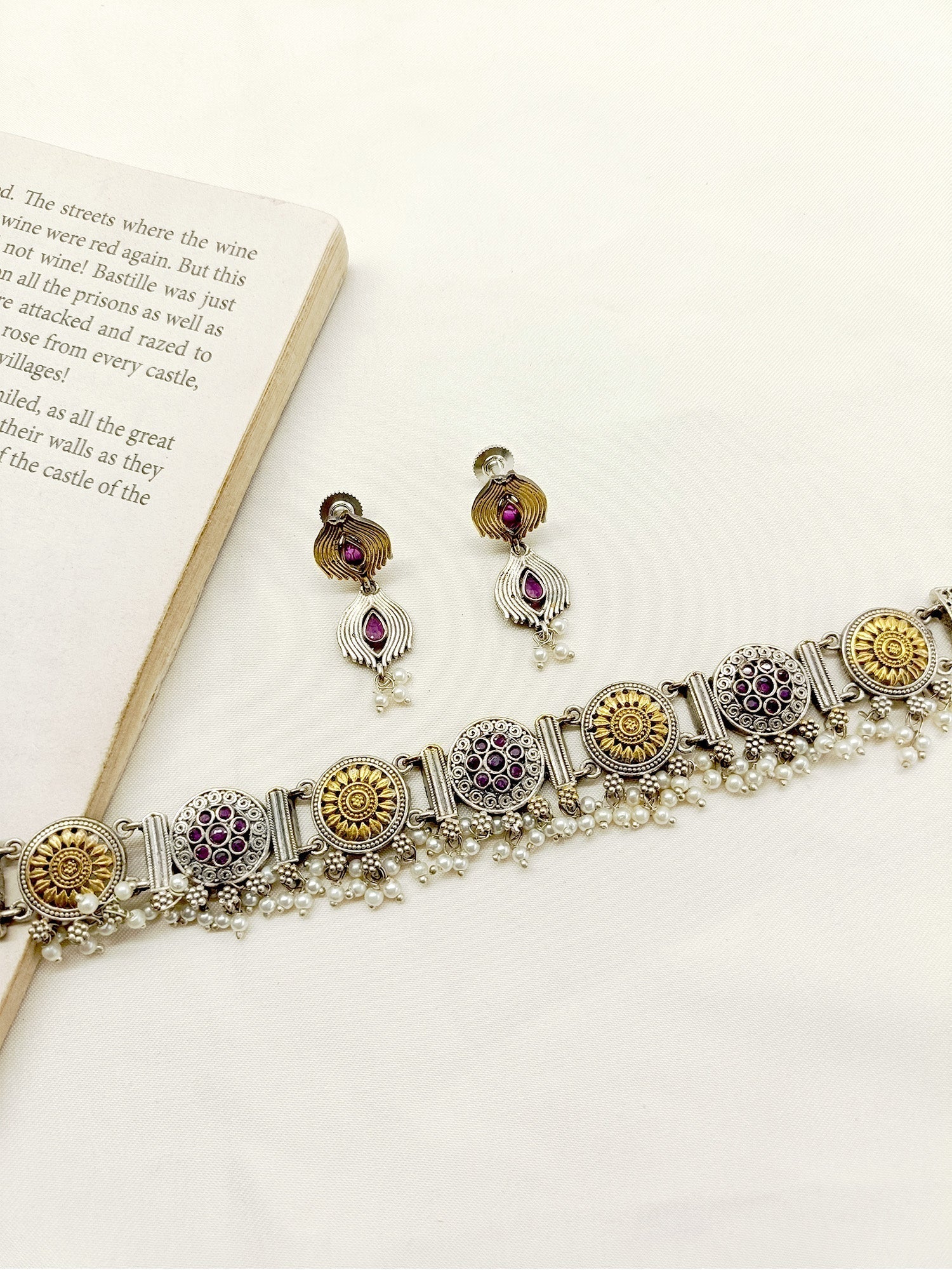 Roro Ruby Oxidized Choker Set - qivii